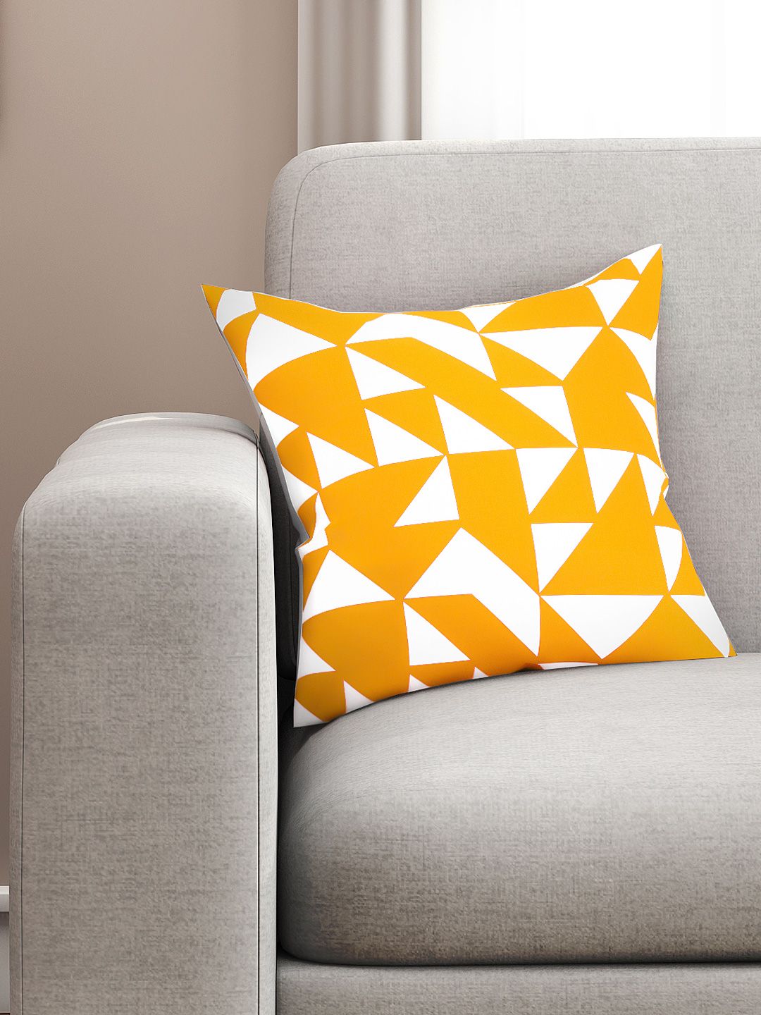 SEJ by Nisha Gupta Yellow & White Single Printed 16'' x 16'' Square Cushion Cover-picture-22
