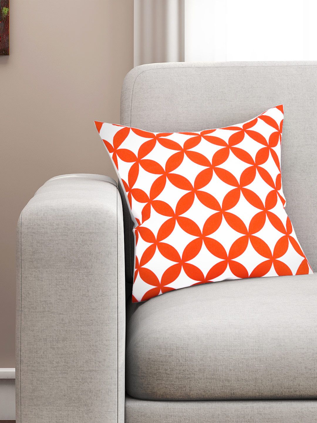 SEJ by Nisha Gupta Orange & White Printed 16'' x 16'' Square Cushion Cover-picture-20