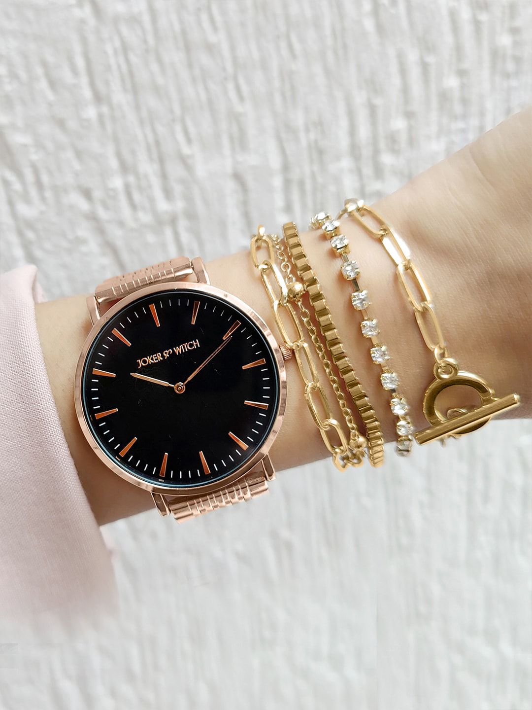 JOKER & WITCH Women Rose Gold-Toned & Black Kaiya Watch Gift Set JWBS537