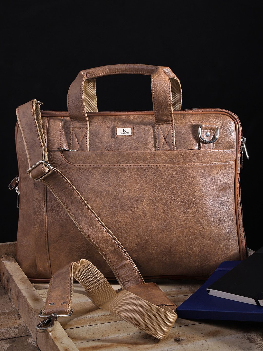 K London Unisex Tan Textured Messenger Bag-picture-18