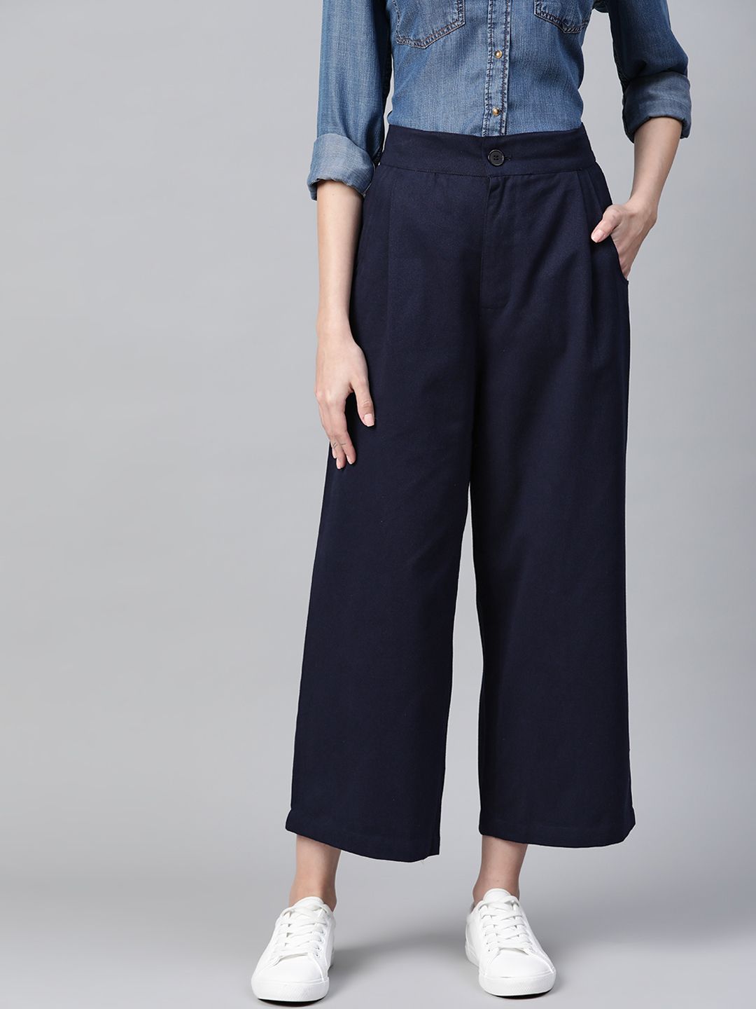 Buy Marks  Spencer Navy Crop Trousers  Trousers for Women 1380634  Myntra