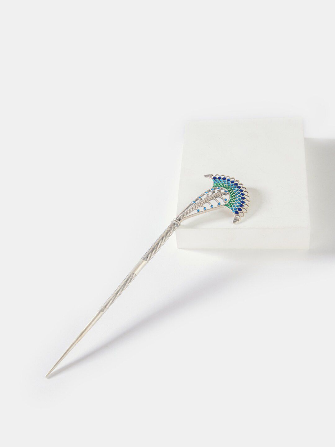 SHAYA Women Silver-Toned & Blue Owning My Weird Humour Bun Stick Hair Accessory-image-11