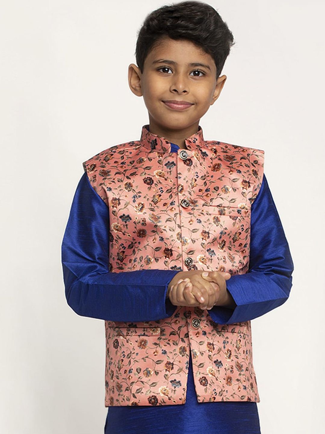 KRAFT INDIA Boys Peach-Coloured & Orange Printed Satin Nehru Jacket-picture-34