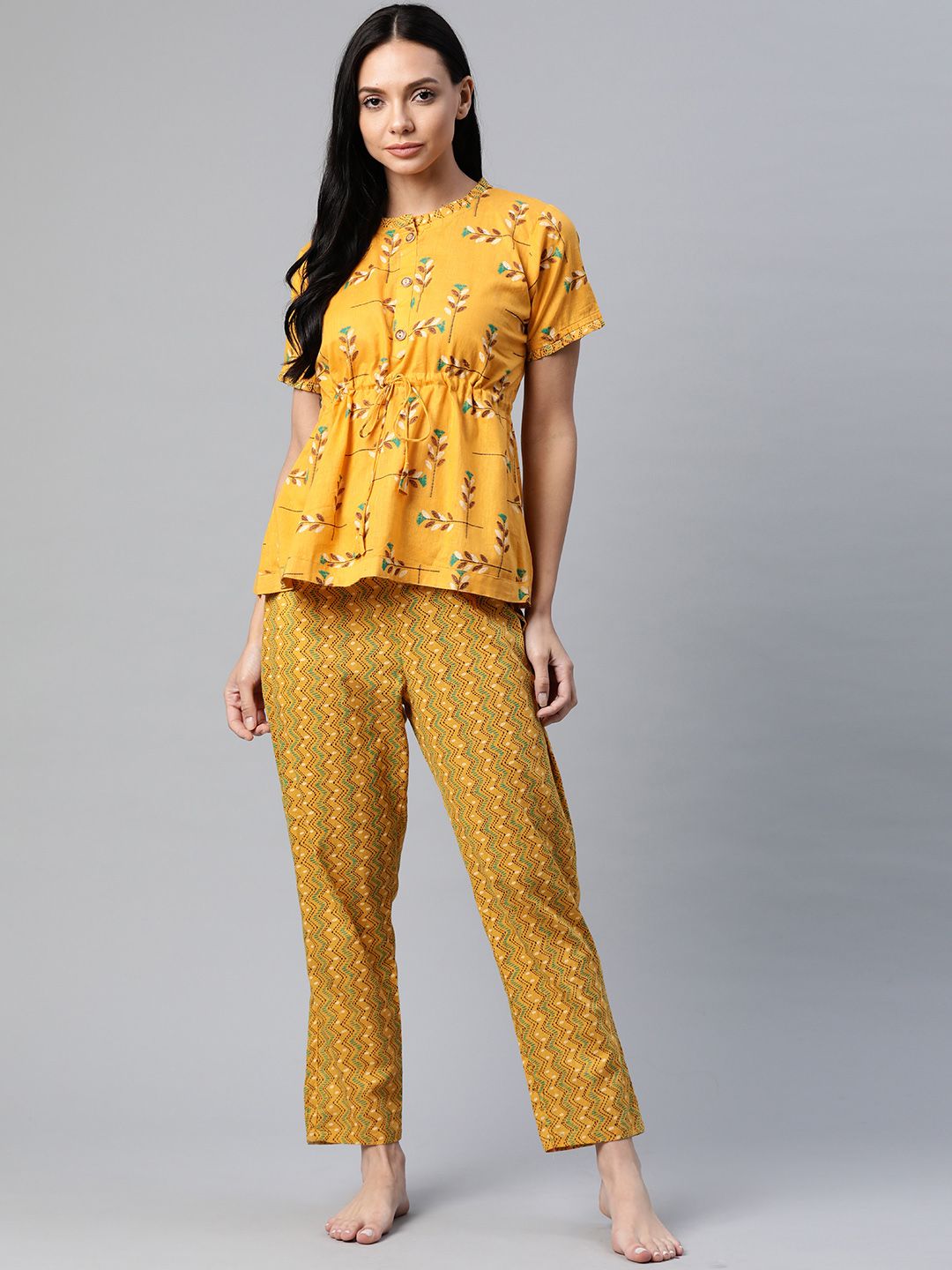 Laado - Pamper Yourself Women Yellow Printed Pure Cotton Night Suit-picture-45