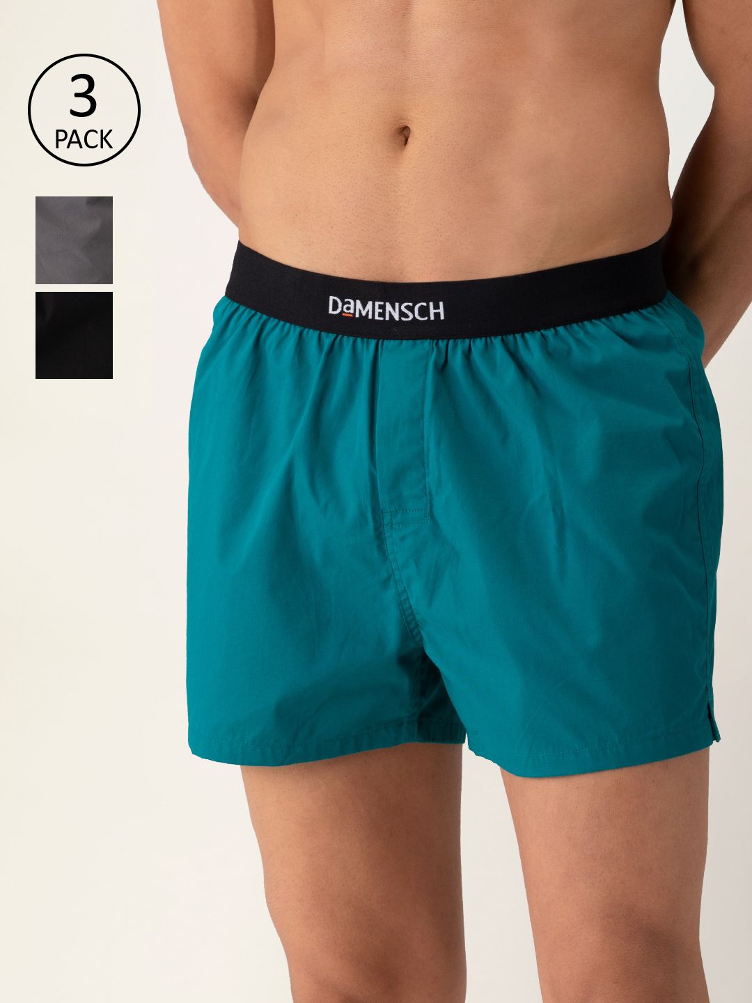 DAMENSCH Men Pack Of 3 Solid Ultra-light Everyday Pure Cotton Boxers-picture-24