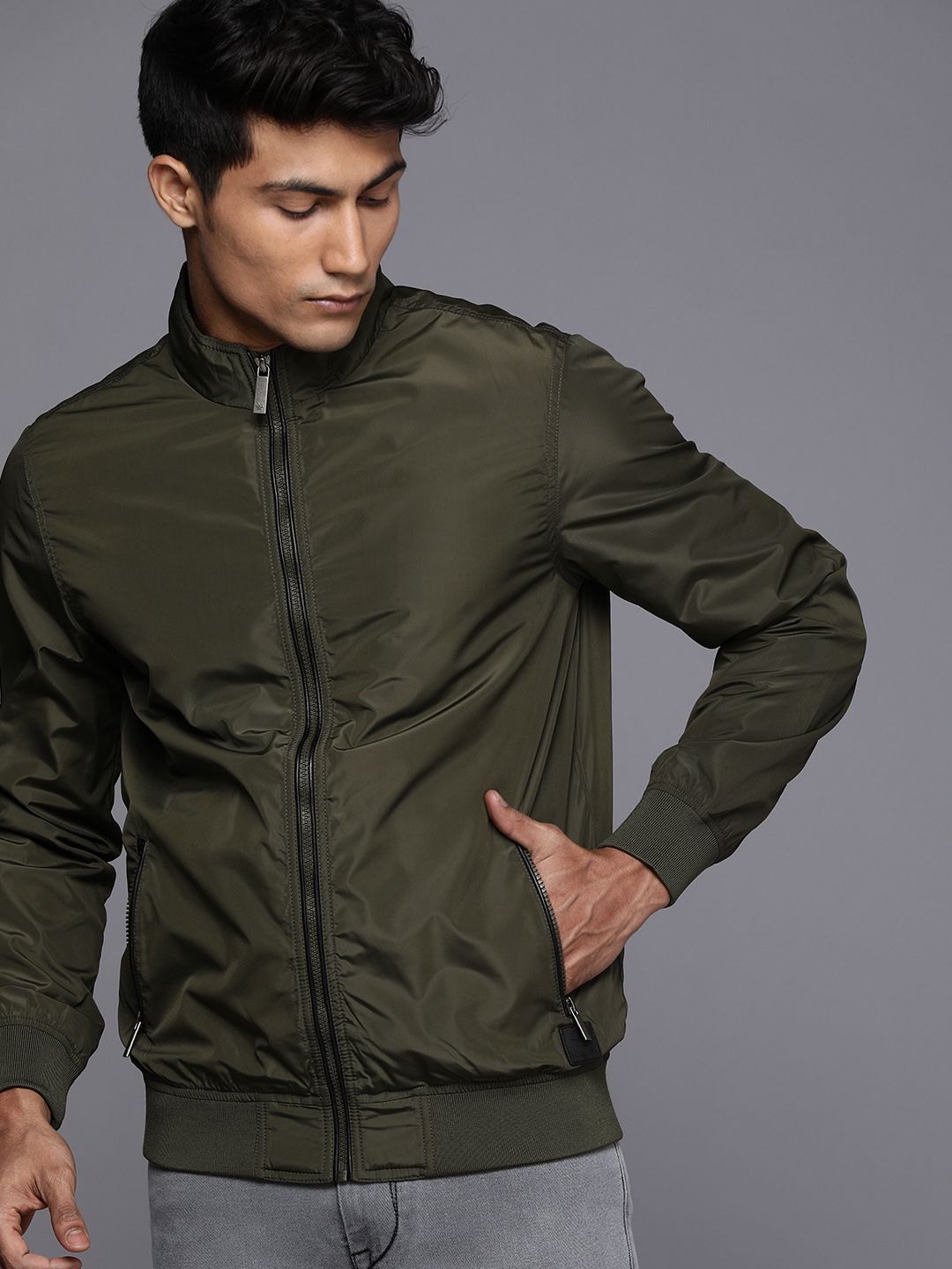 Buy WROGN WROGN Men Olive Green Solid Bomber Jacket at Redfynd