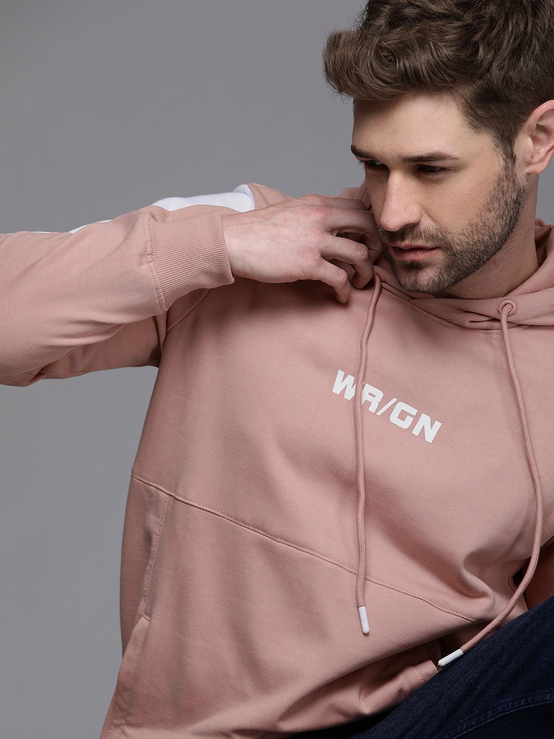 WROGN Men Pink Printed Hooded Pullover Sweatshirt-picture-27