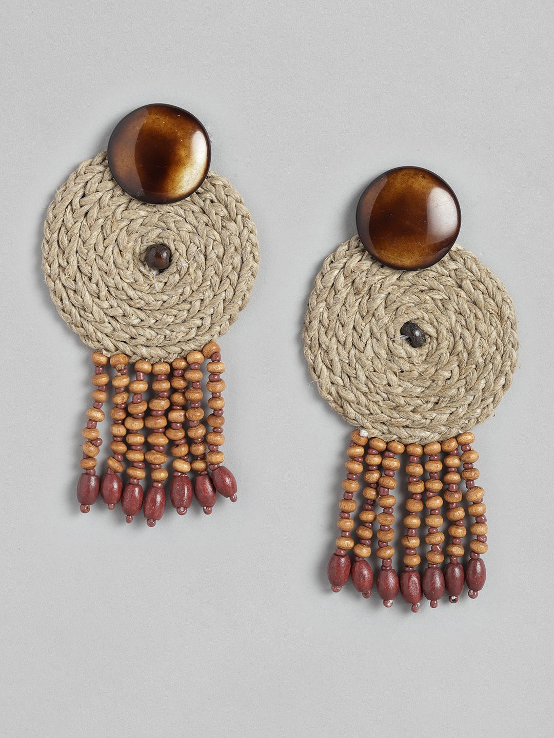 RICHEERA Brown & Beige Circular Drop Earrings-picture-11