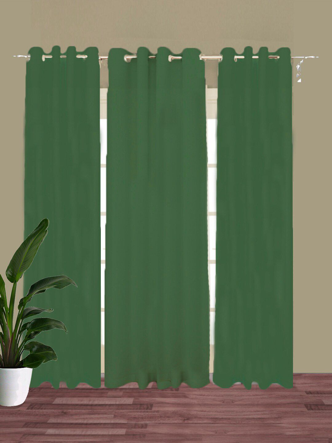 HOUZZCODE Green Set of 3 Black Out Long Door Curtain-image-49