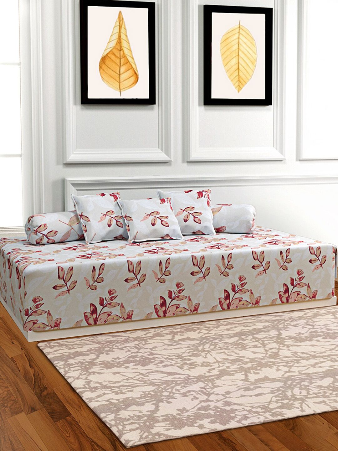 ROMEE Beige & Brown Printed 6-Piece Cotton Diwan Set-image-28