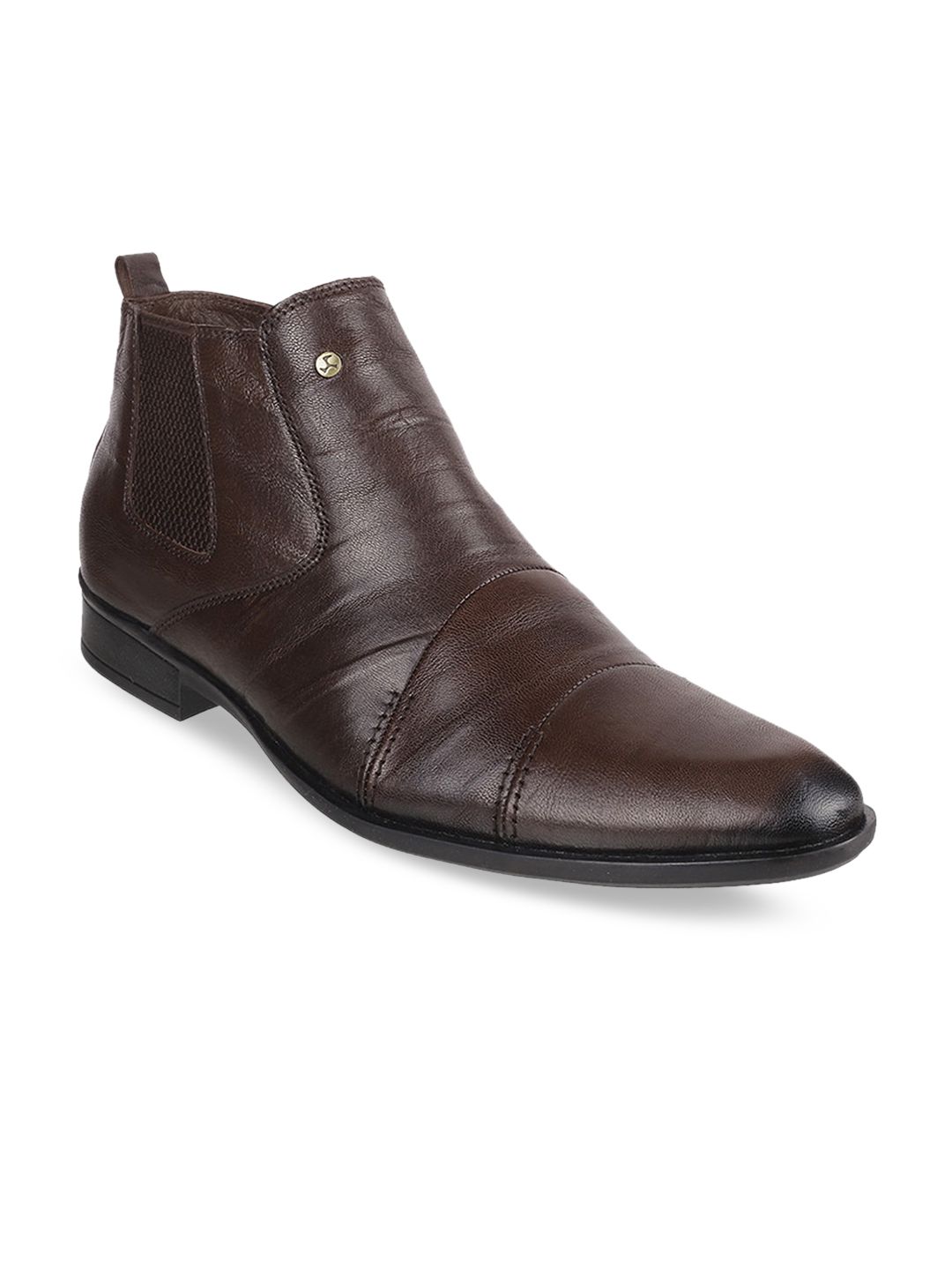 Mochi Men Brown Textured High-Top Leather Boots-image-43
