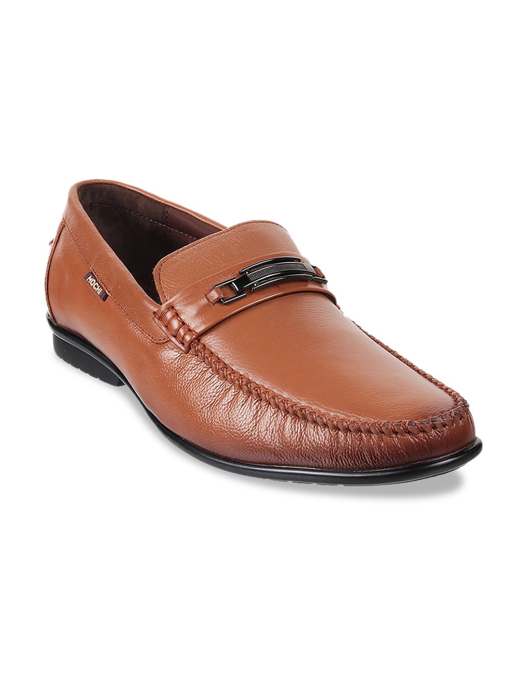 Mochi Men Tan Brown Solid Leather Formal Loafers-picture-24