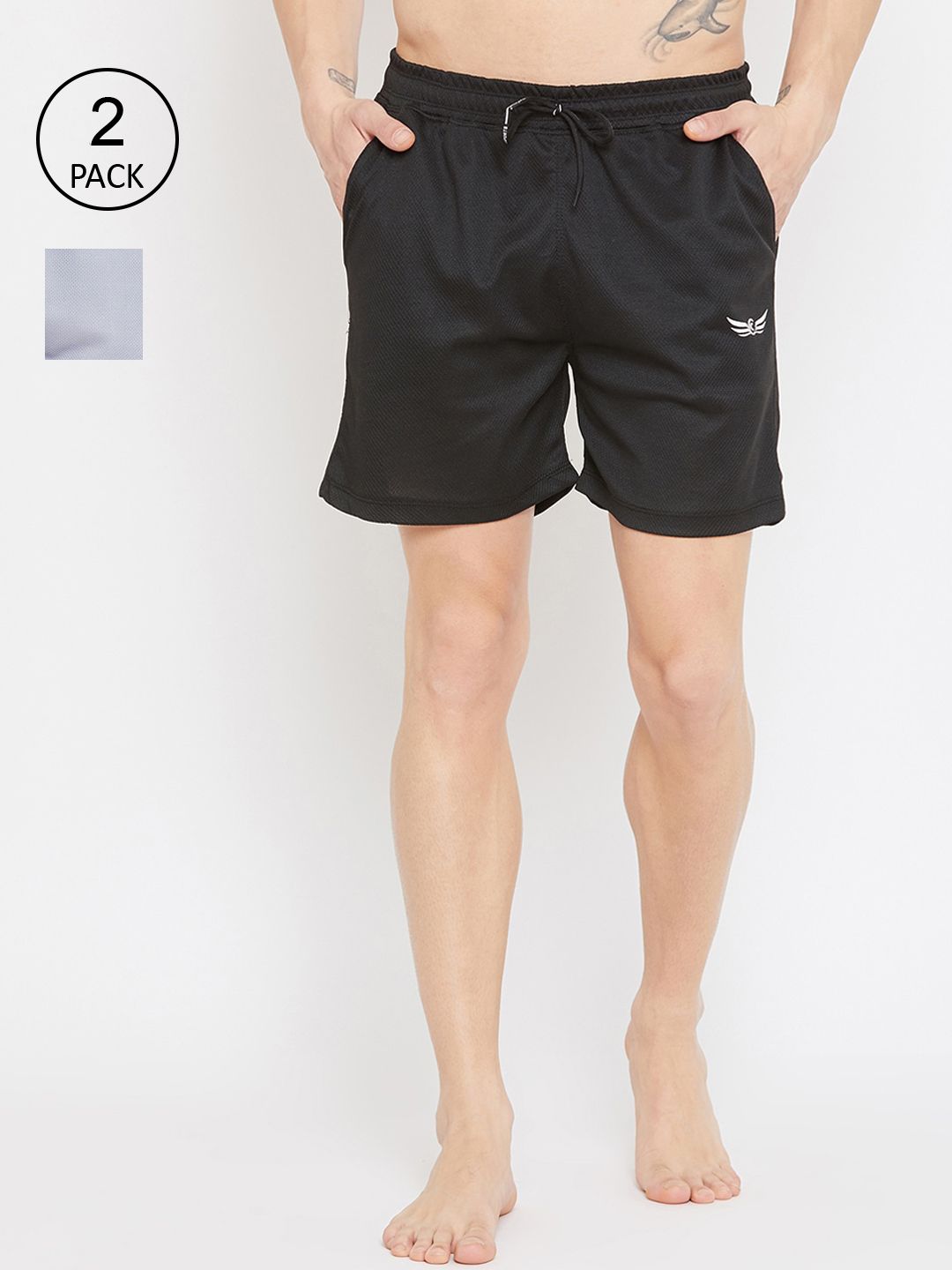 CHROME & CORAL Men Grey & Black Pack of 2 Solid Pure Cotton Boxers-picture-18