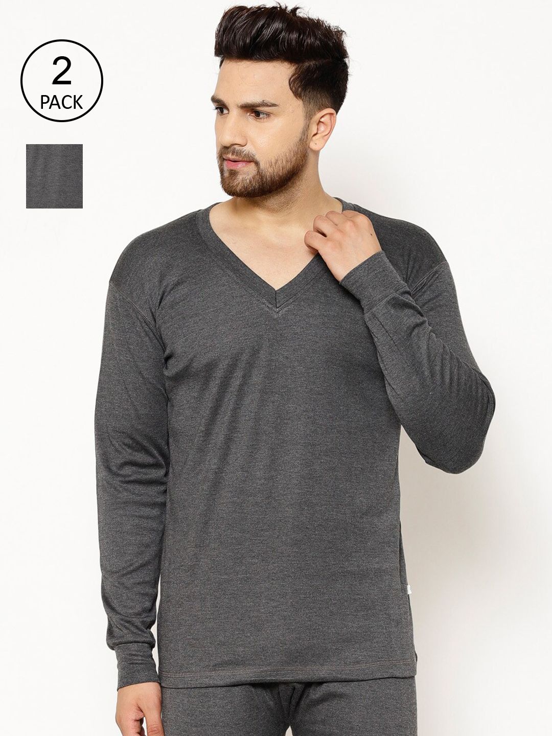 mack jonney VIMAL JONNEY Men Black Pack of 2 Solid Thermal Top-picture-19