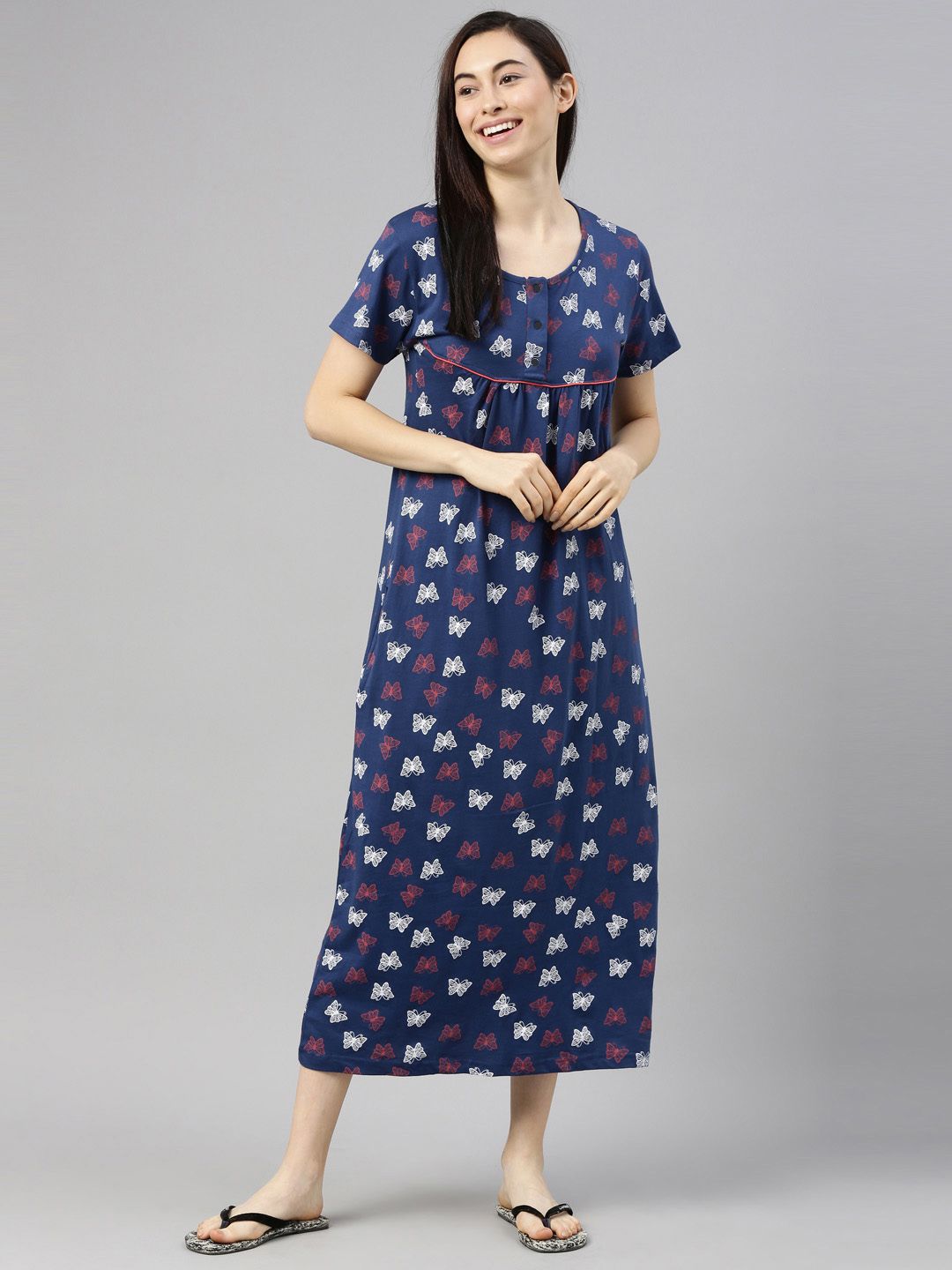 Kryptic Women Navy Blue Printed Nightdress-picture-10