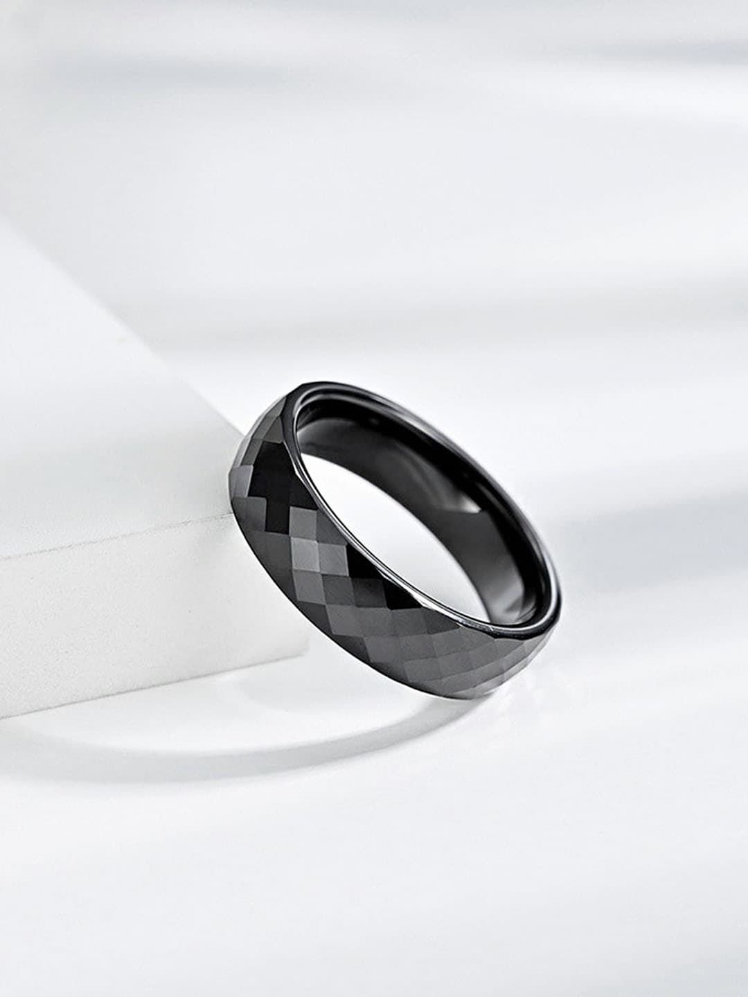 Yellow Chimes Black Stainless Steel Band Style Ceramic Top Finger Ring-image-22