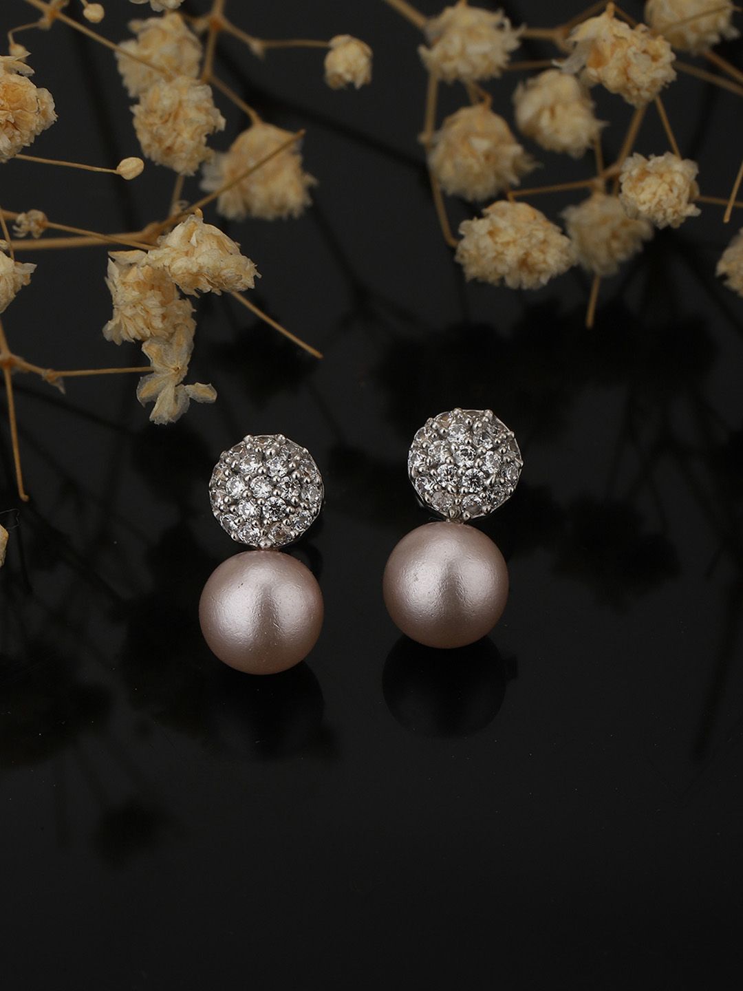 Carlton London Silver-Toned Rhodium-Plated Studded & Beaded Spherical Studs-image-10