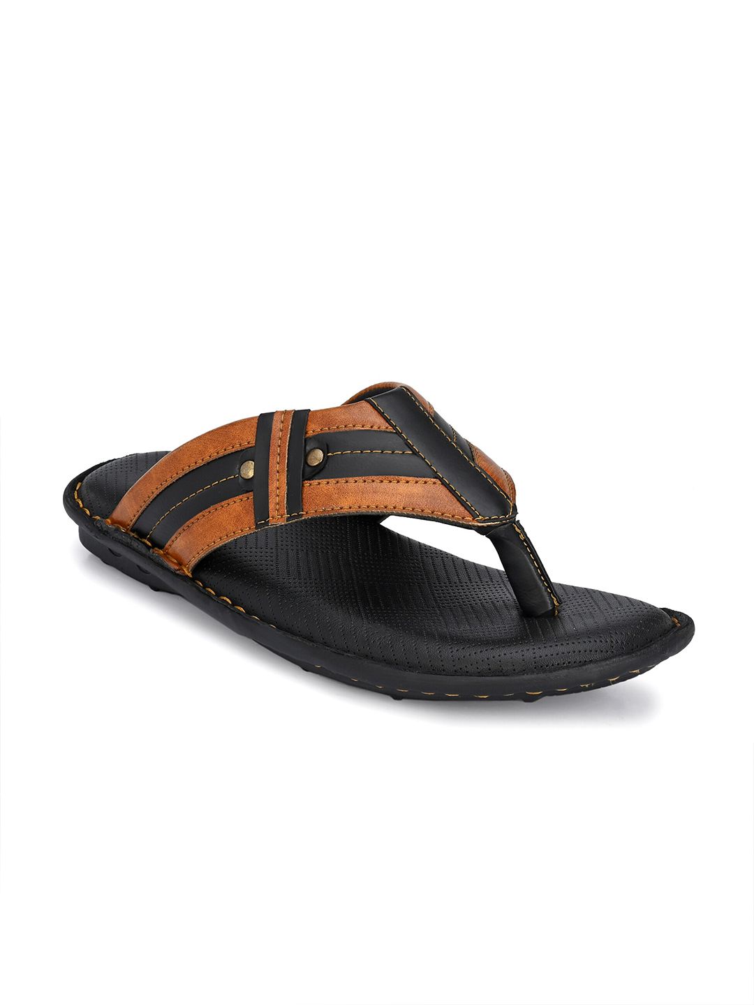 El Paso Men Black & Tan Colourblocked Faux Leather Casual Comfort Sandals-image-3