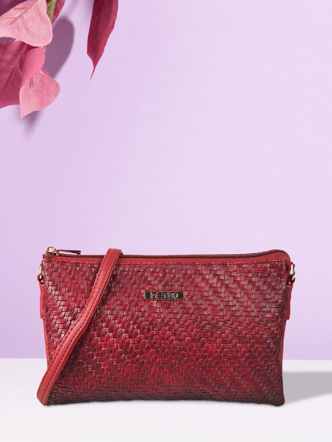 Metro Women Maroon PU Textured Swagger Sling Bag-picture-38
