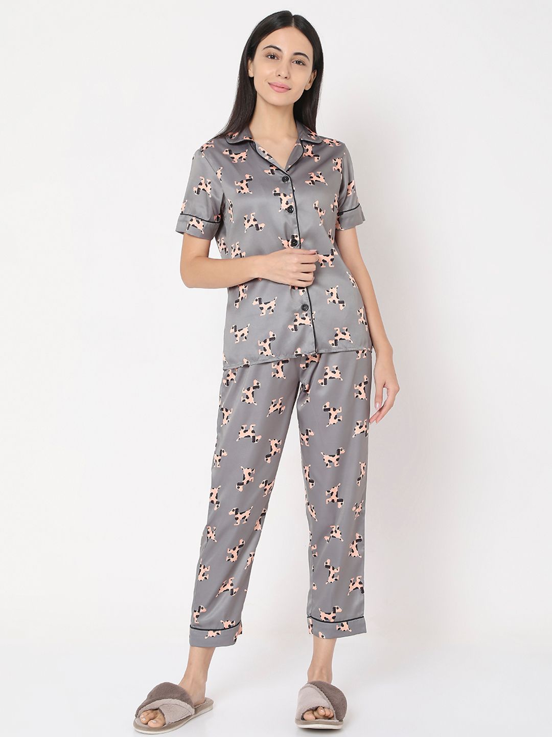Smarty Pants Women Grey & Black Printed Night suit-picture-24