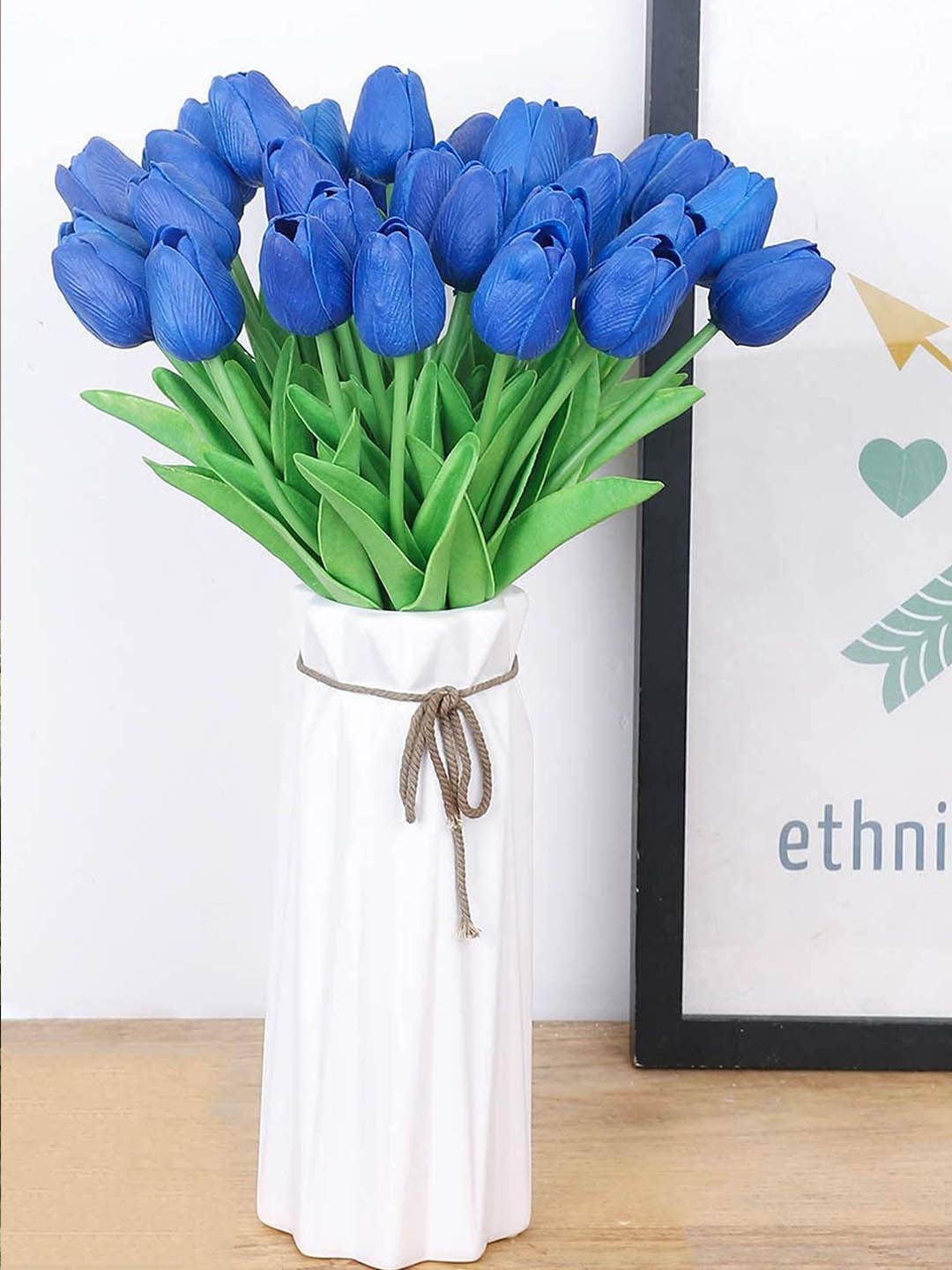 TIED RIBBONS Set Of 5 Navy Blue & Green Artificial Tulip Flowers Sticks-picture-25