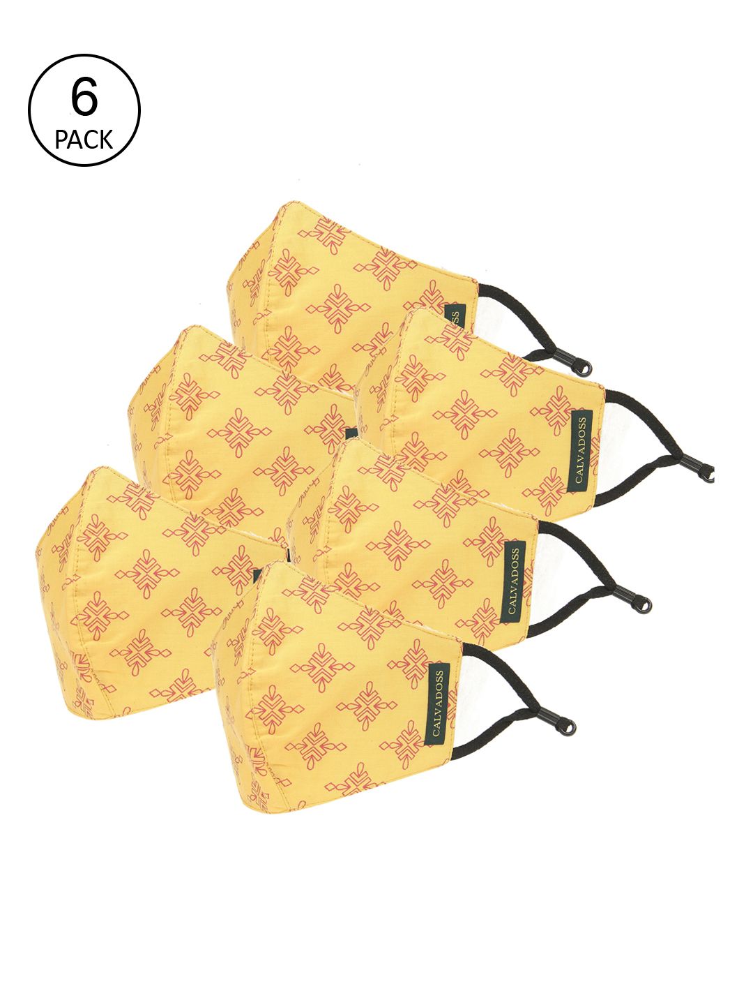 Calvadoss Men Pack Of 6 Yellow & Orange Printed 3-Ply Reusable Cotton Cloth Masks-image-20