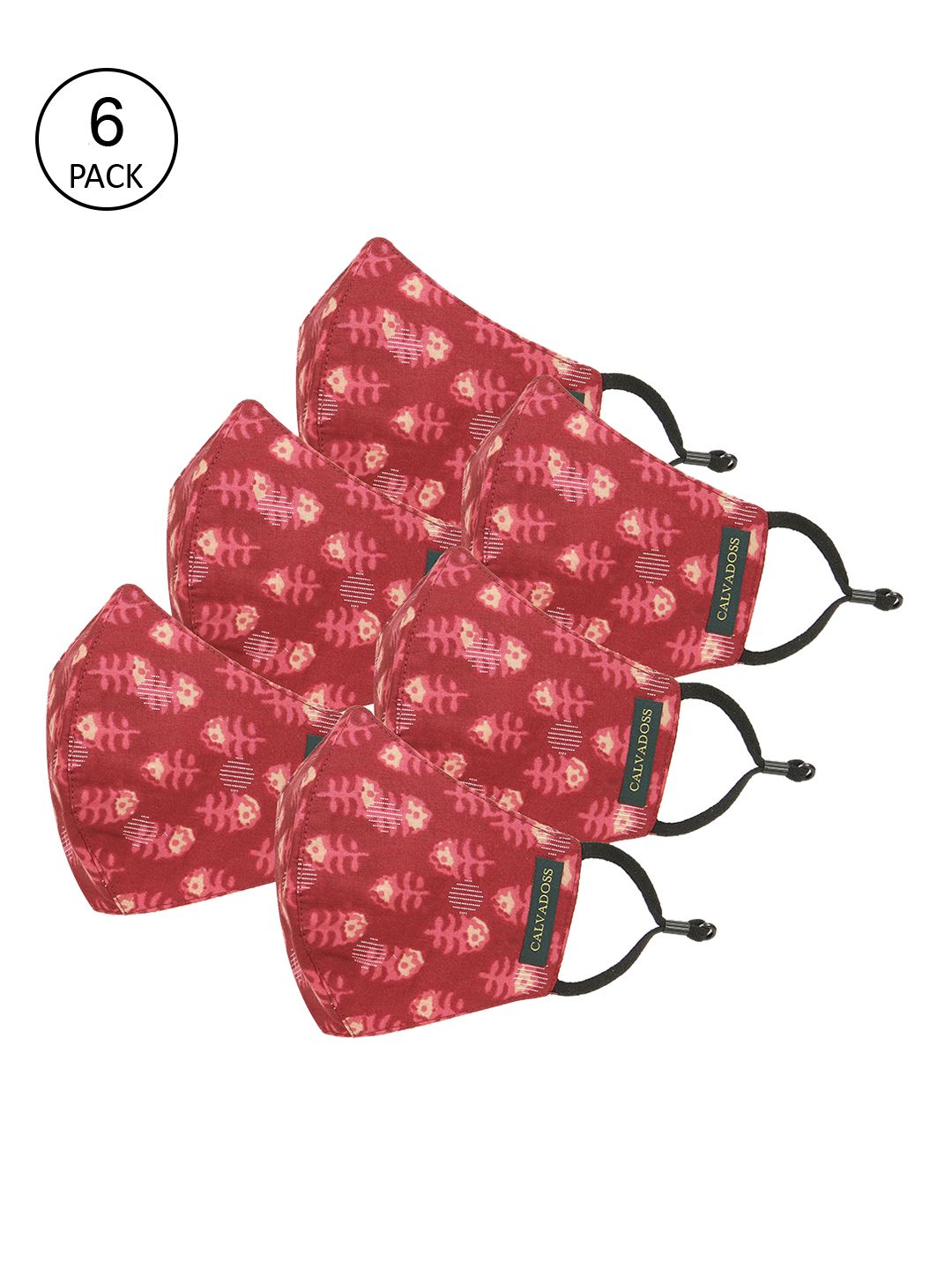 Calvadoss Men Pack Of 6 Red & Pink Printed 3-Ply Reusable Cotton Cloth Masks-image-7