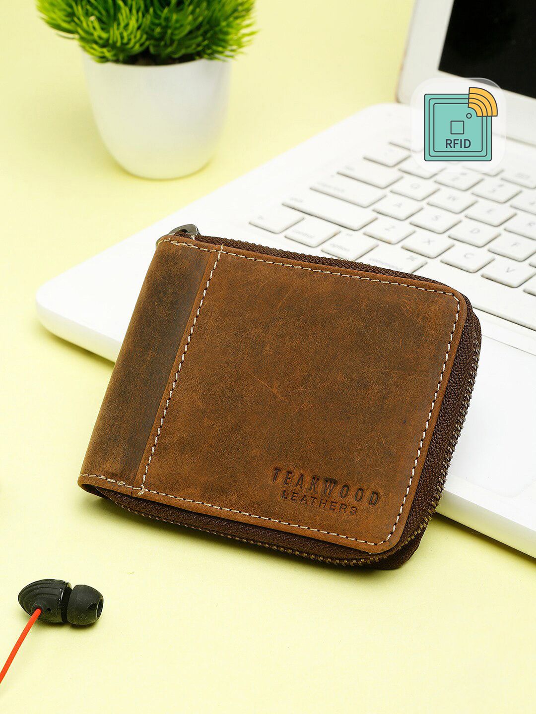 Teakwood Leathers Men Brown Solid Zip Around Wallet-picture-12