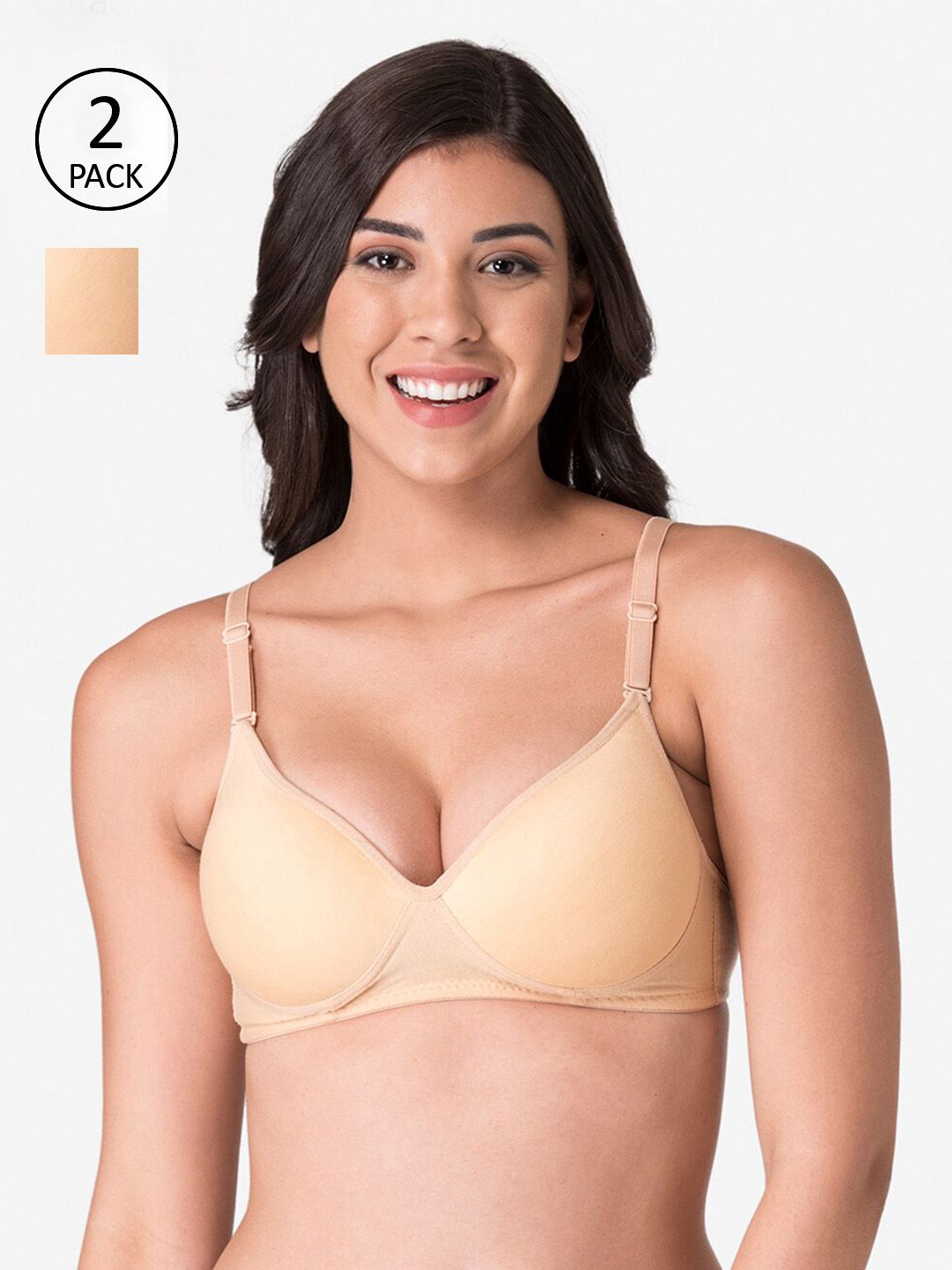 KOMLI Women Pack of 2 Beige Solid Padded Tshirt Bra-picture-28