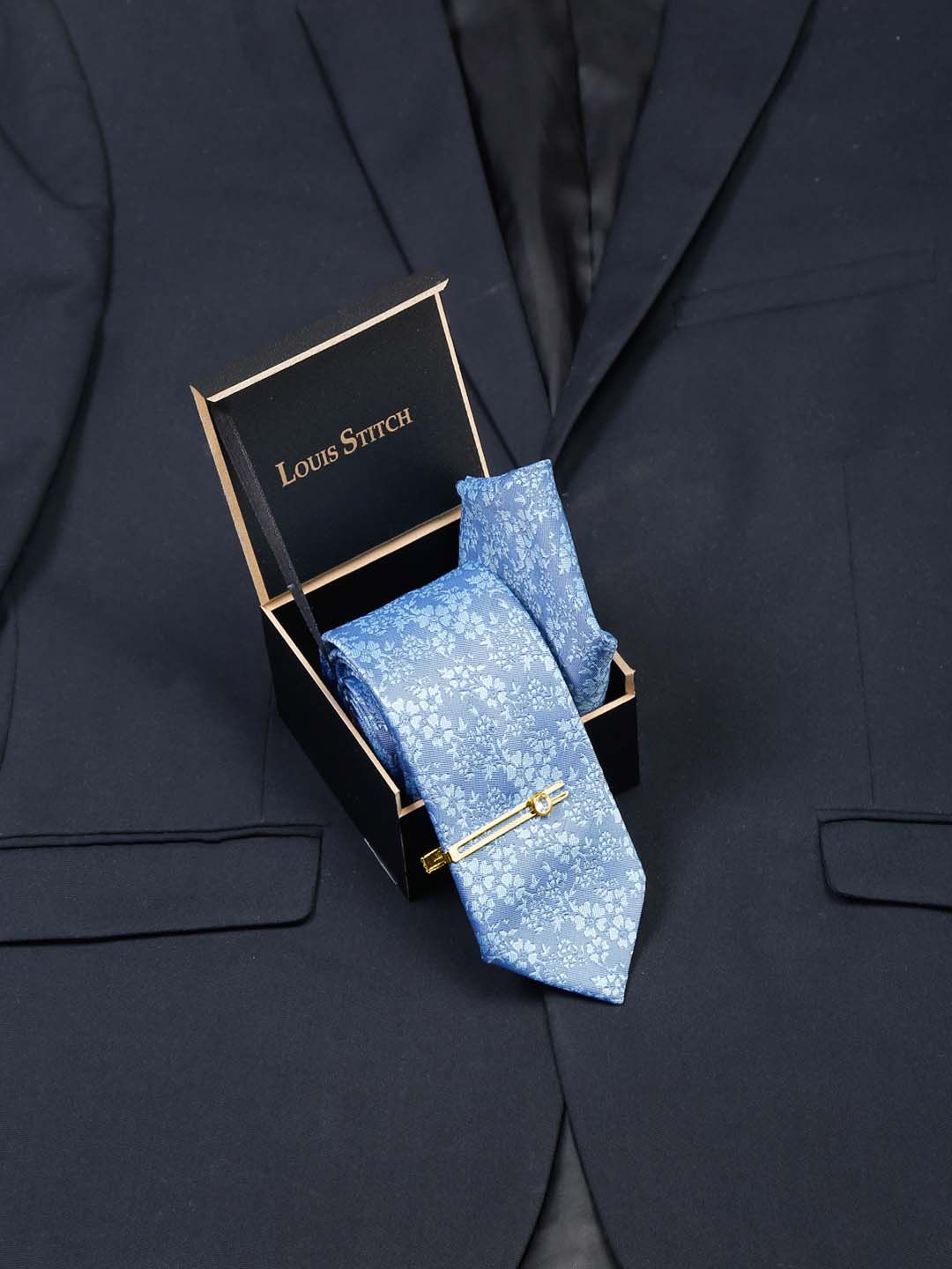 Buy LOUIS STITCH Mens Arrow Grey Italian Silk Necktie Set With