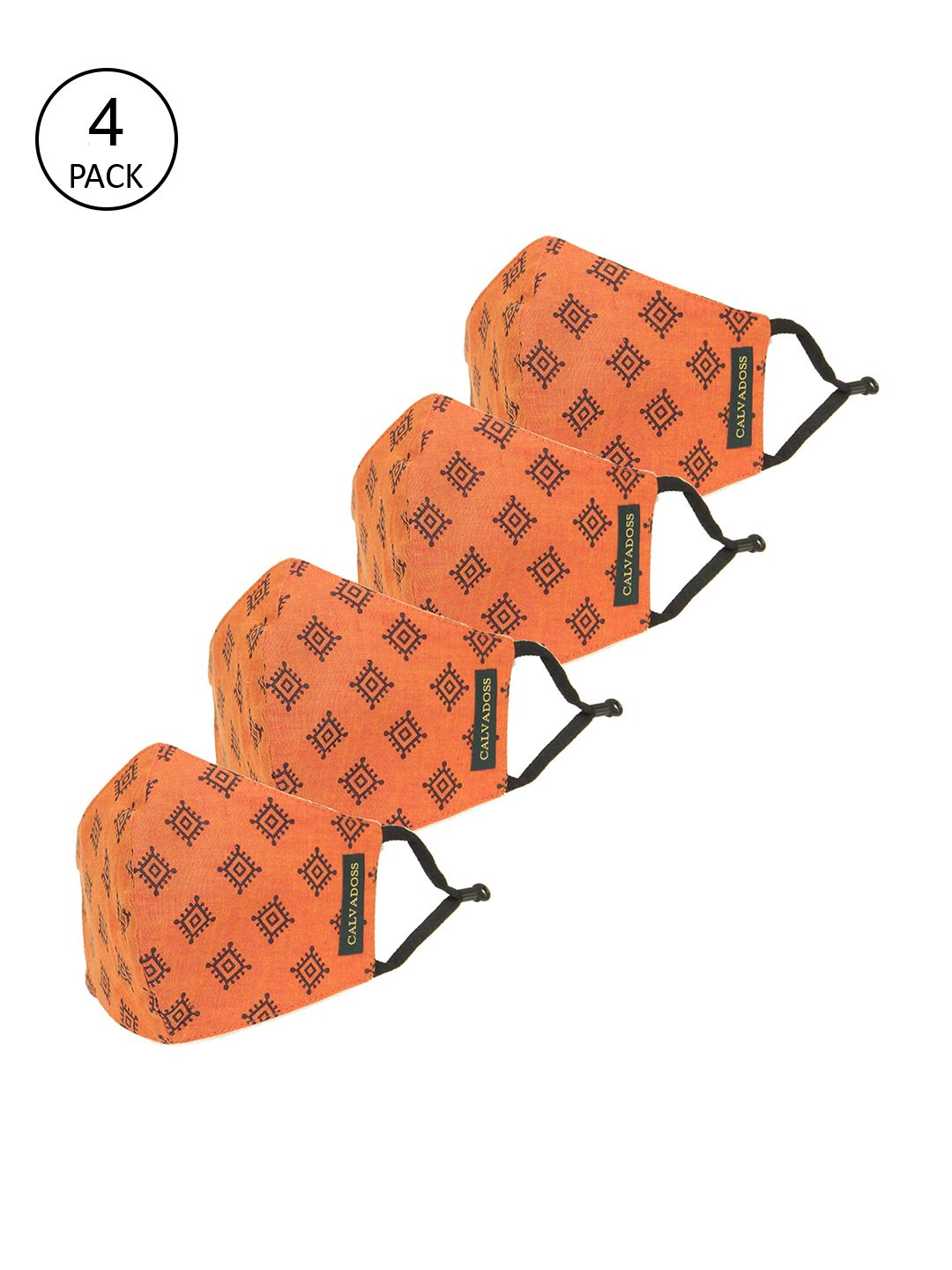 Calvadoss Men Pack Of 4 Orange & Black Printed 3-Ply Reusable Cotton Cloth Masks-image-24
