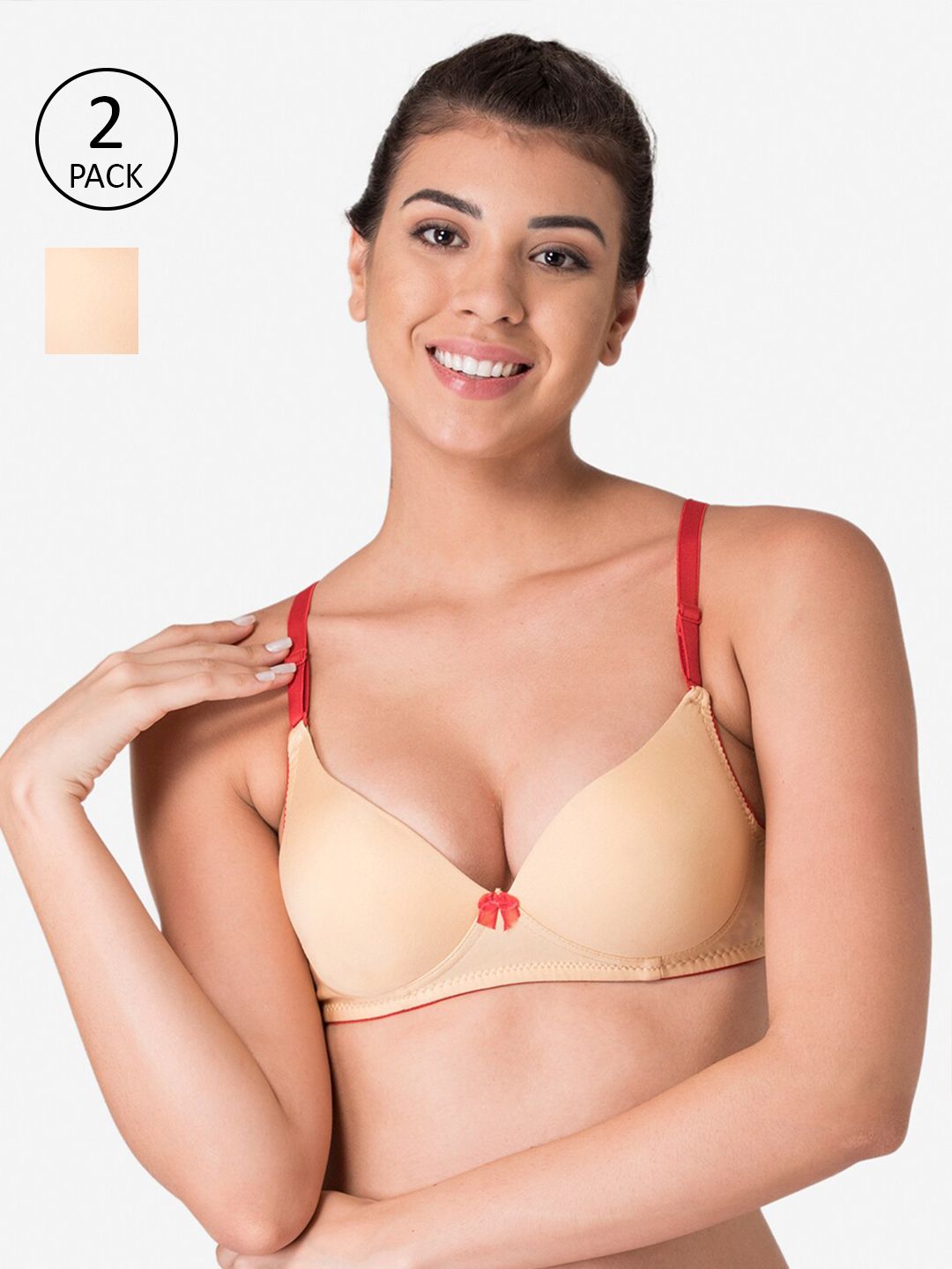 KOMLI Woman Beige & Red Pack of 2 Lightly Padded Workout Bra- K-9811-2PC-SK-picture-30