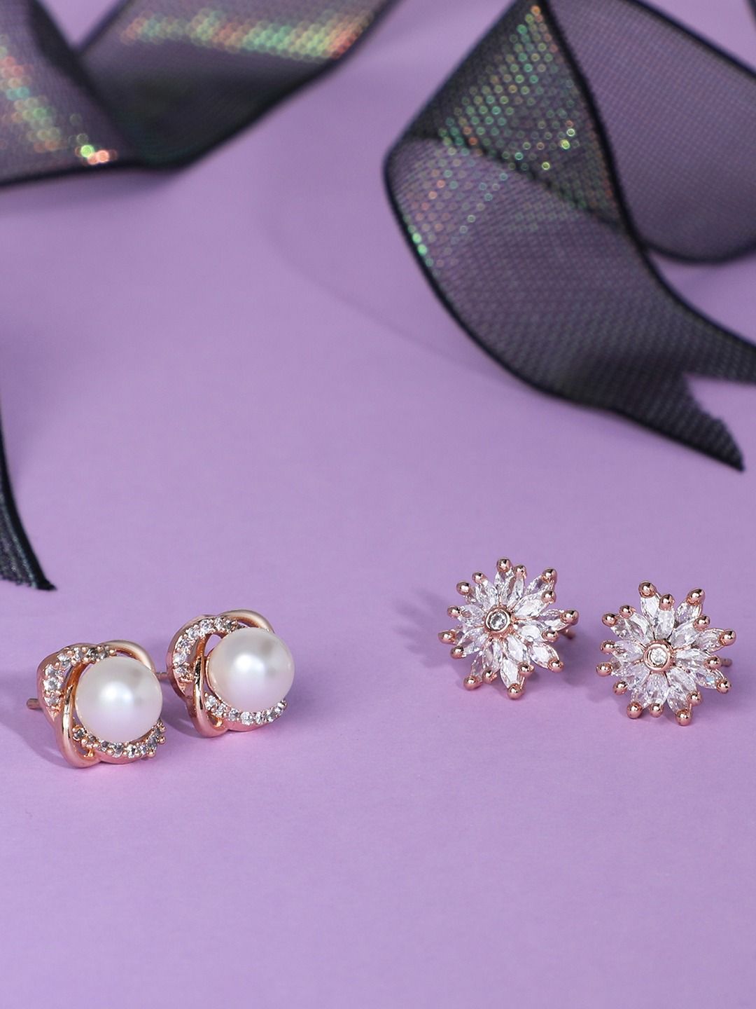 AMI Gold-Toned & White Set of 2 Contemporary Stud Earrings-picture-21