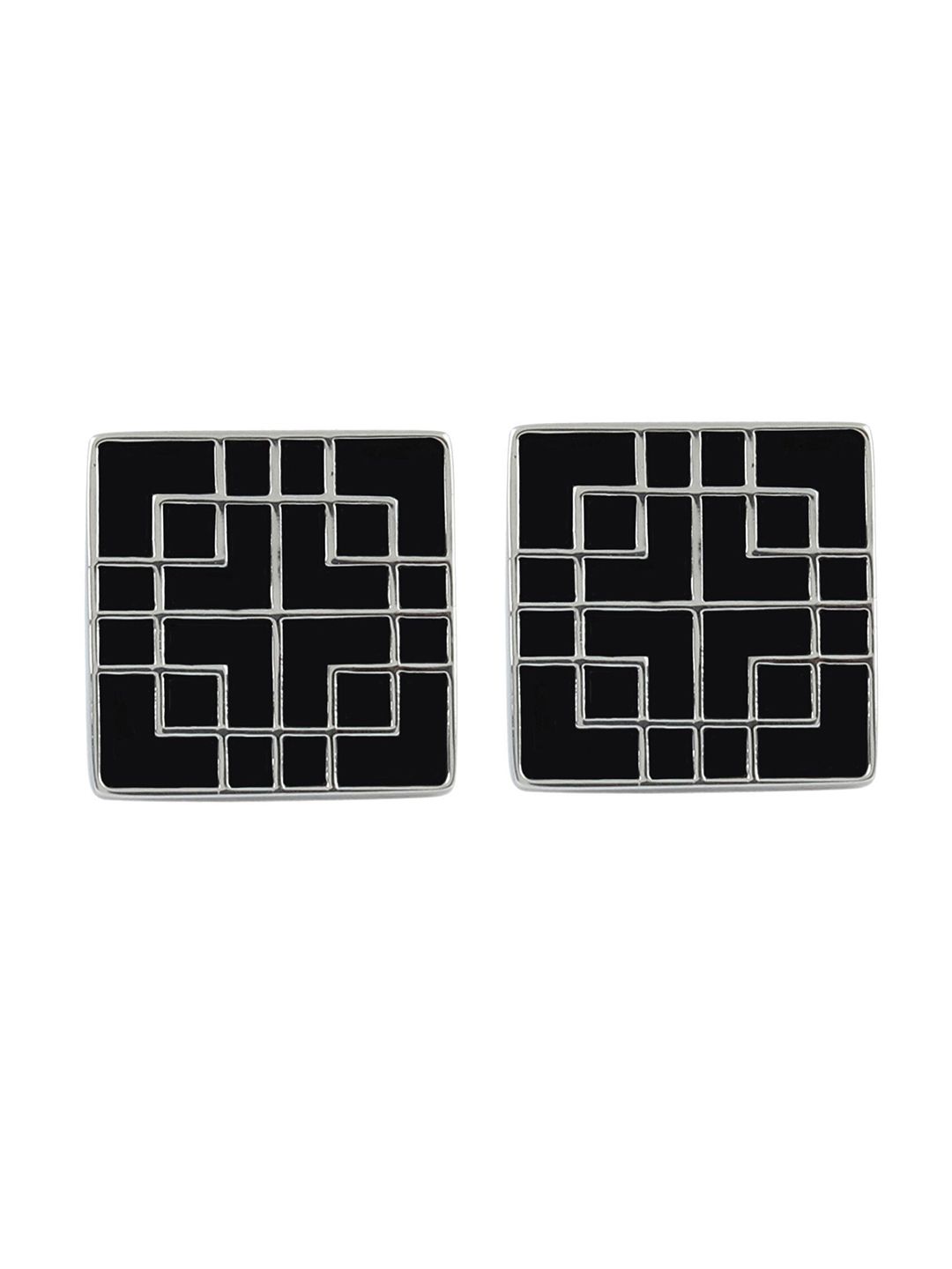 PELUCHE Men Black & Silver-Toned Geometric Cufflink-picture-18