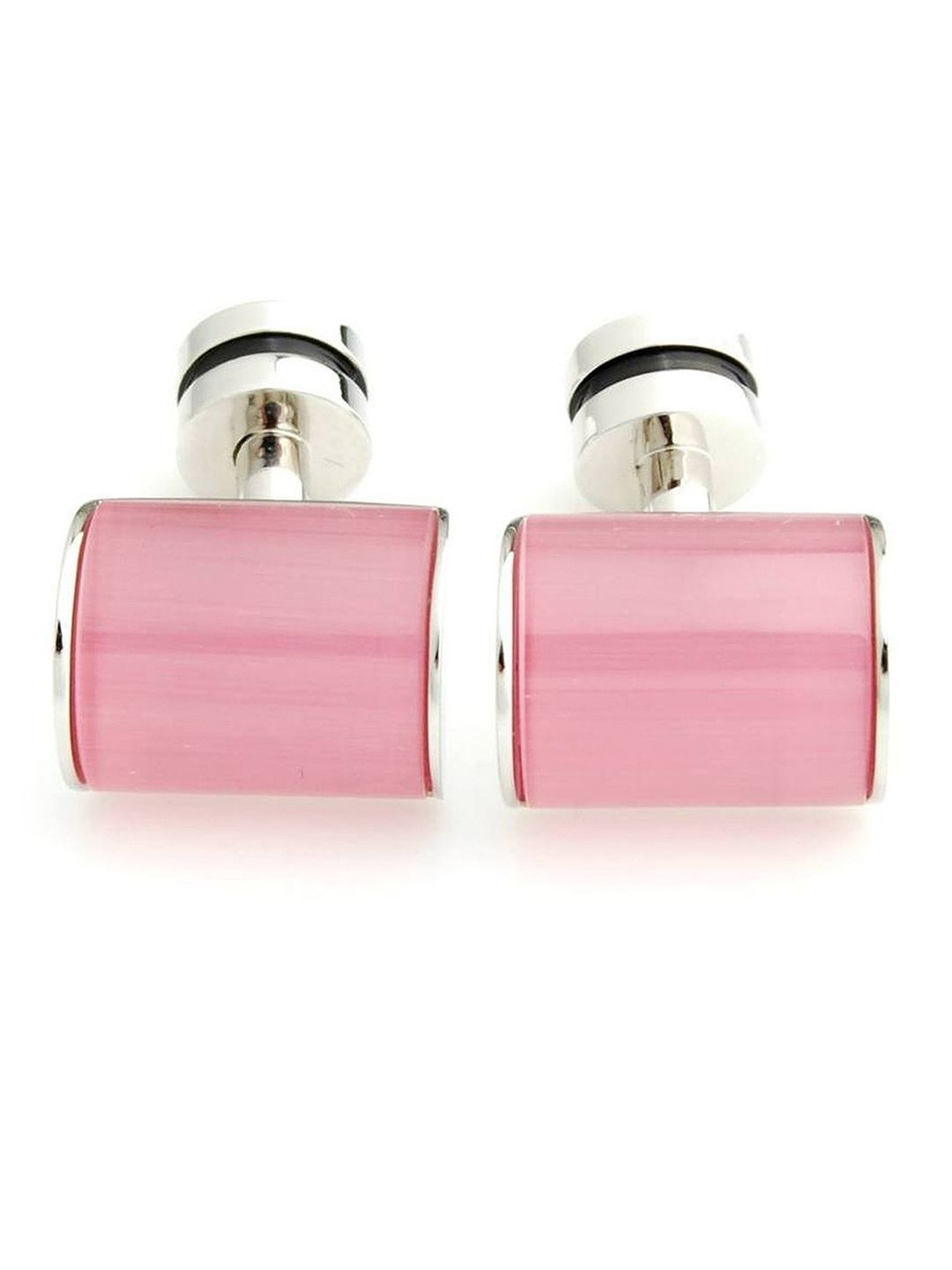 PELUCHE Men Silver & Pink Onyx Stone Cufflinks