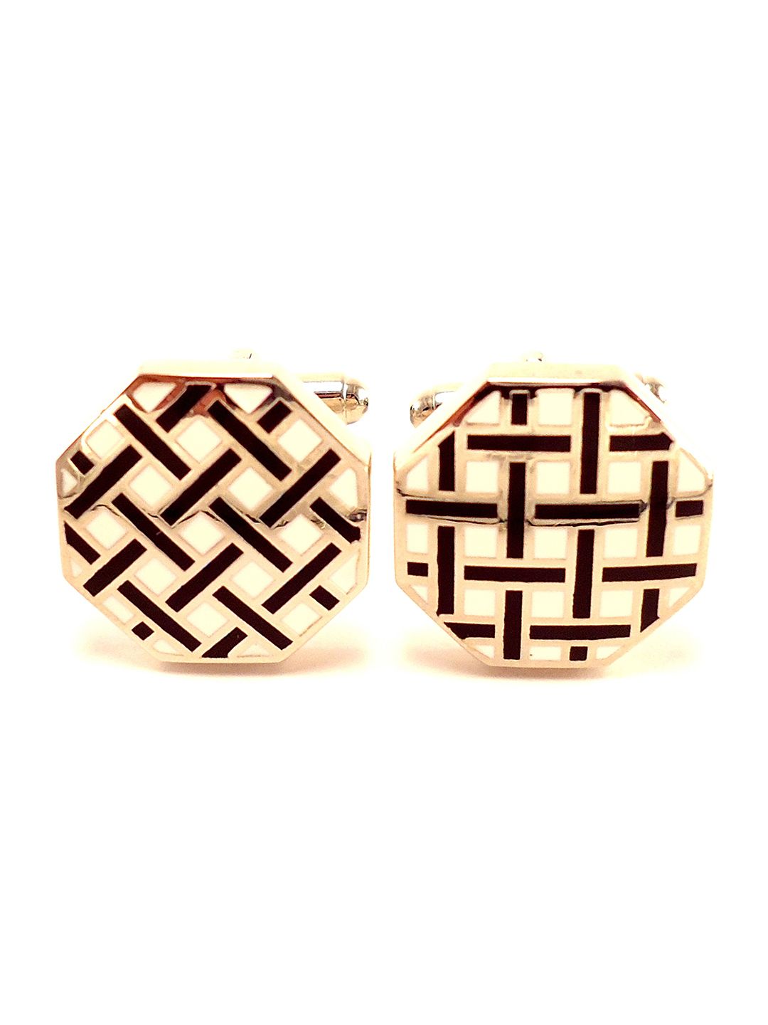 PELUCHE Gold-Toned & Brown Octagon Enamel Cufflinks-picture-27