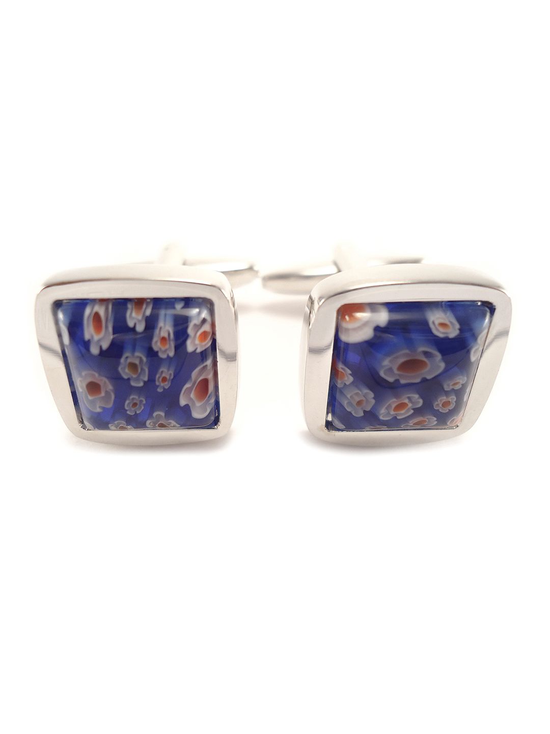 PELUCHE Silver-Toned & Blue Quirky Floral Pattern Cufflink-picture-17