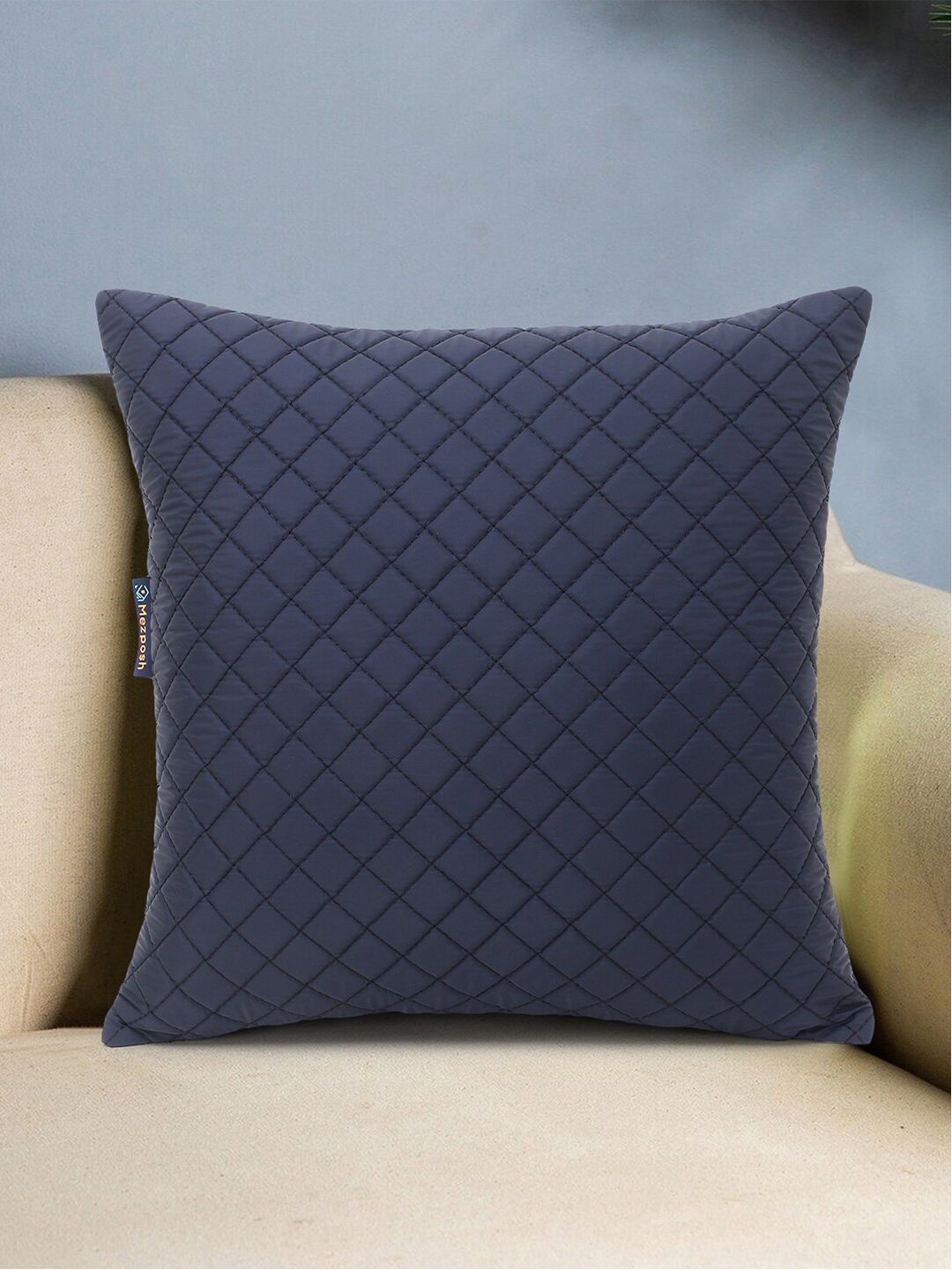 Mezposh Navy Blue  Harlequin Quilted Square Cushion Covers-picture-10