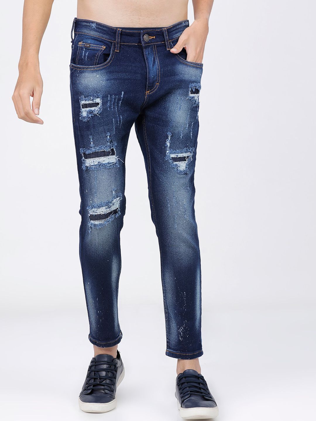 HIGHLANDER Men Blue Tapered Fit Mildly Distressed Heavy Fade Jeans-image-21