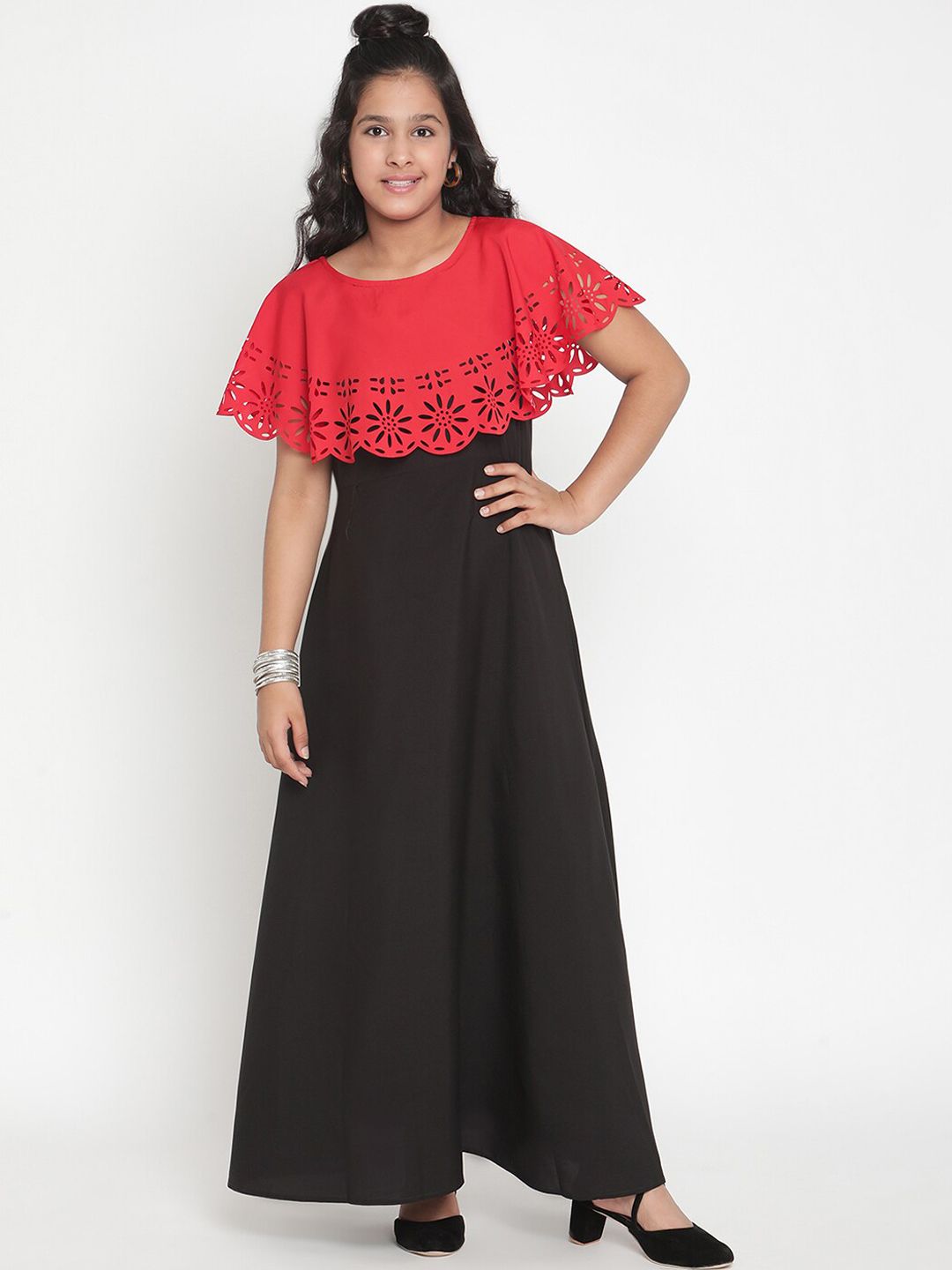 Stuffie Land Girls Red& Black Crepe Maxi Dress-picture-57
