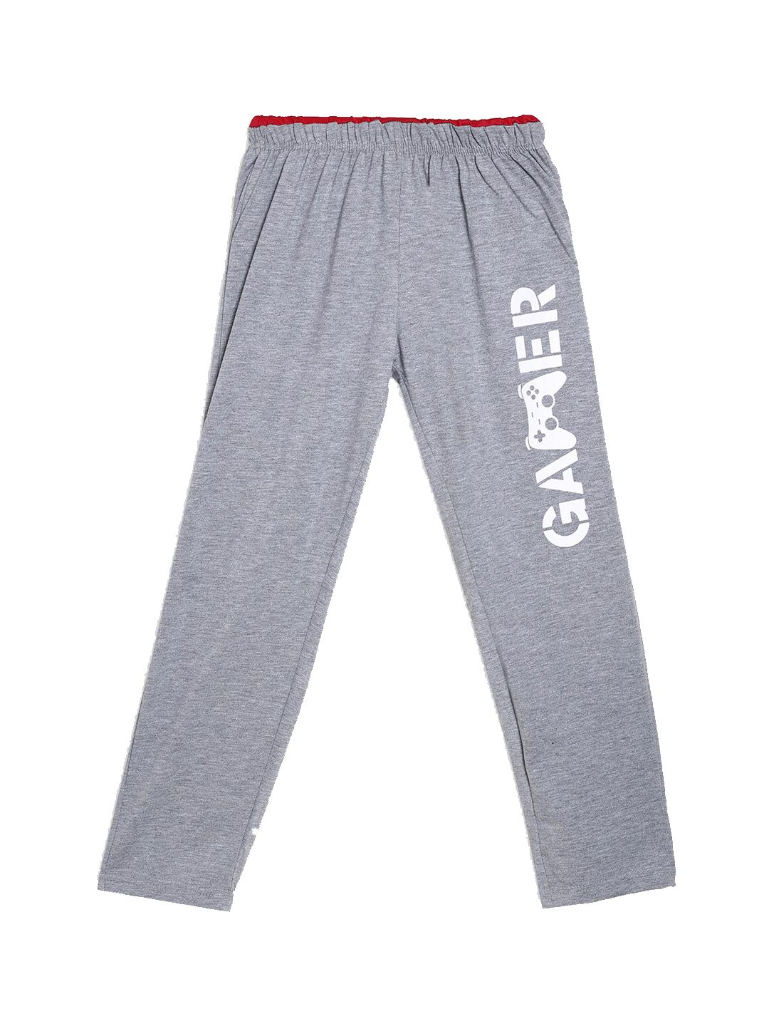 SWEET ANGEL Boys Grey Melange& White Gamer Printed Straight-Fit Pure Cotton Track Pants-picture-24