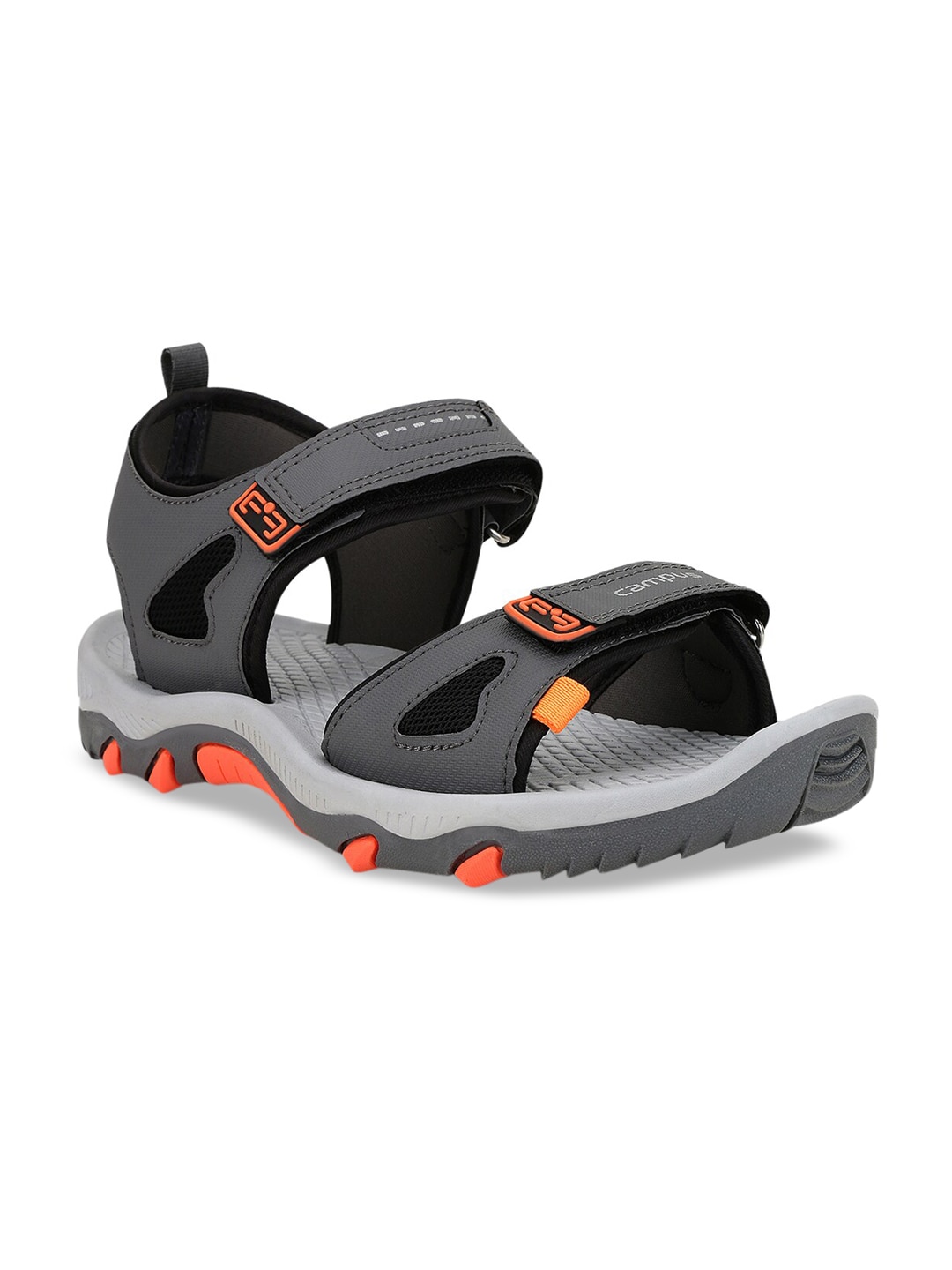 Campus Men Grey & Orange Solid Sports Sandals