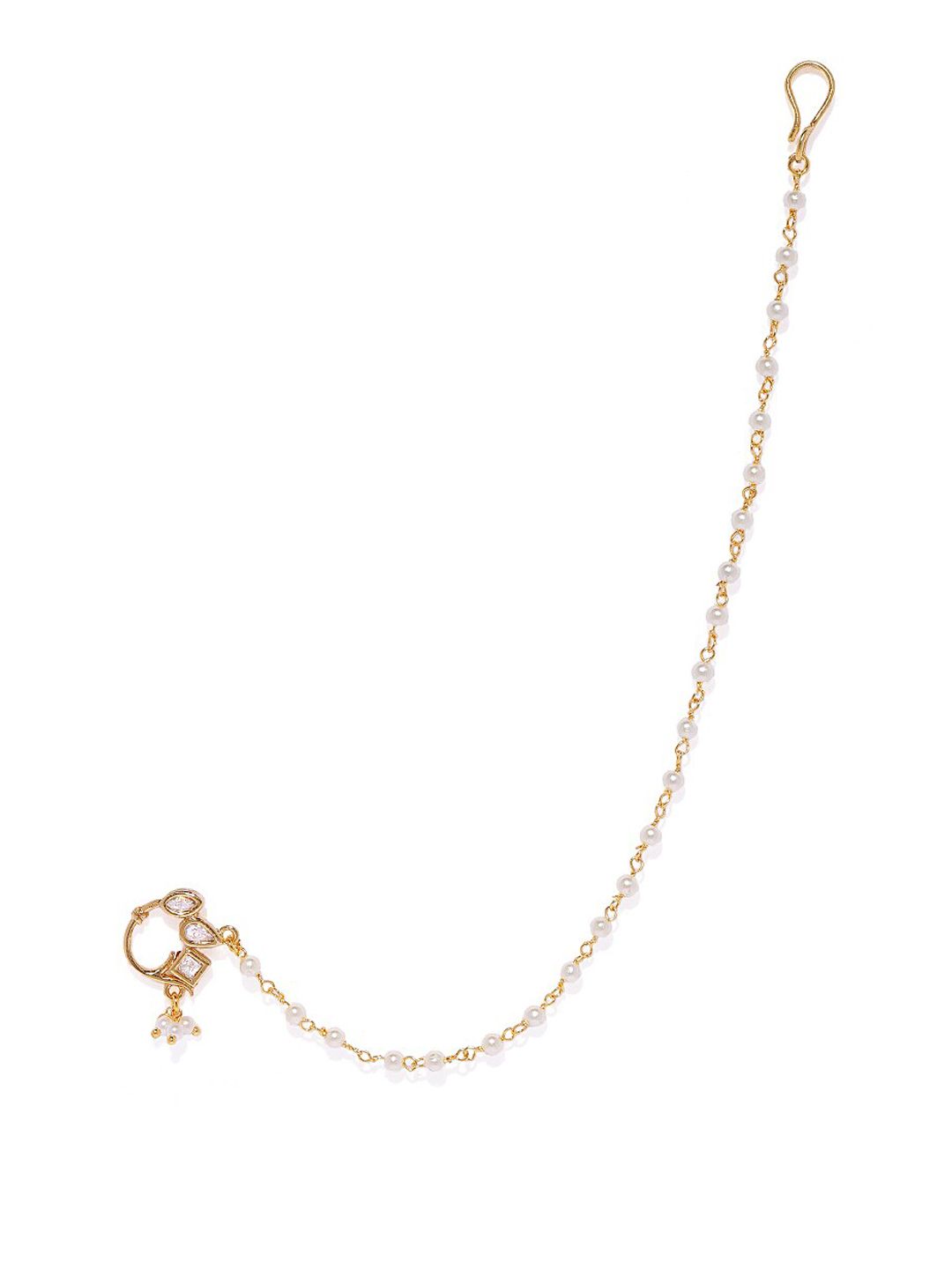 AccessHer Gold Plated White Kundan Studded Chained Nose Ring-picture-20