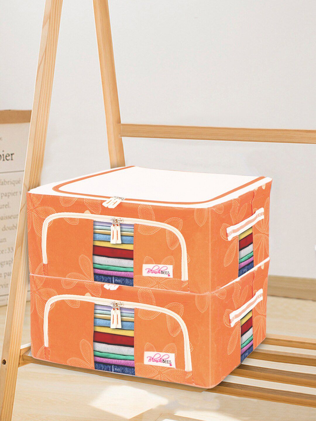 BlushBees Set Of 2 Orange & White Printed Wardrobe Organiser-image-45