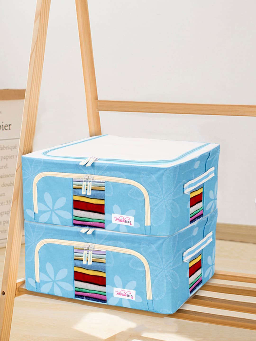 BlushBees Set Of 2 Blue Printed Cotton Organisers-picture-58