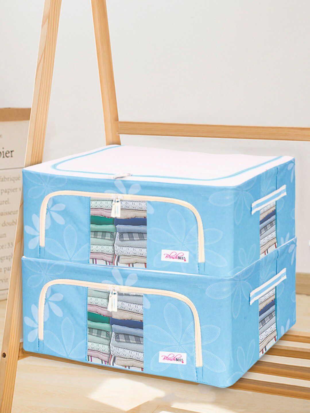 BlushBees Set Of 2 Blue & White Printed Cloth Organisers-picture-57