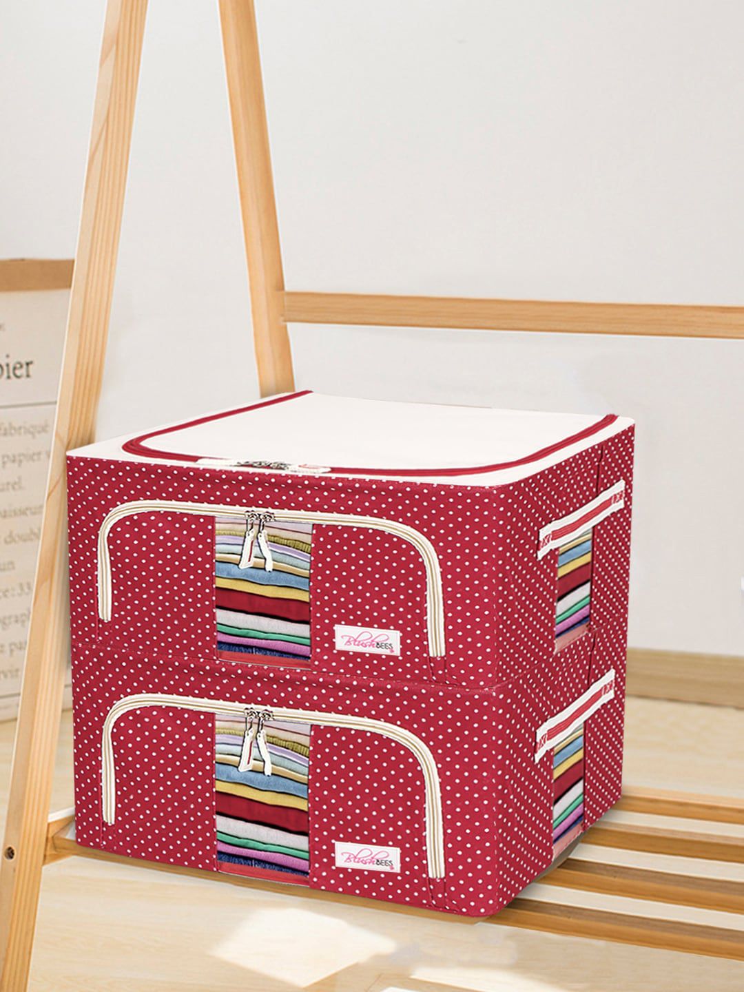BlushBees Set Of 2 Red Printed Wardrobe Storage Box-image-1