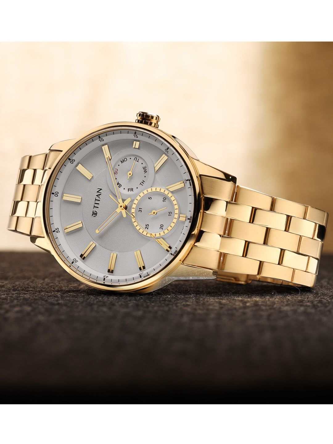 Titan Men White Dial & Gold Toned Straps Analogue Watch 9441YM01-picture-16