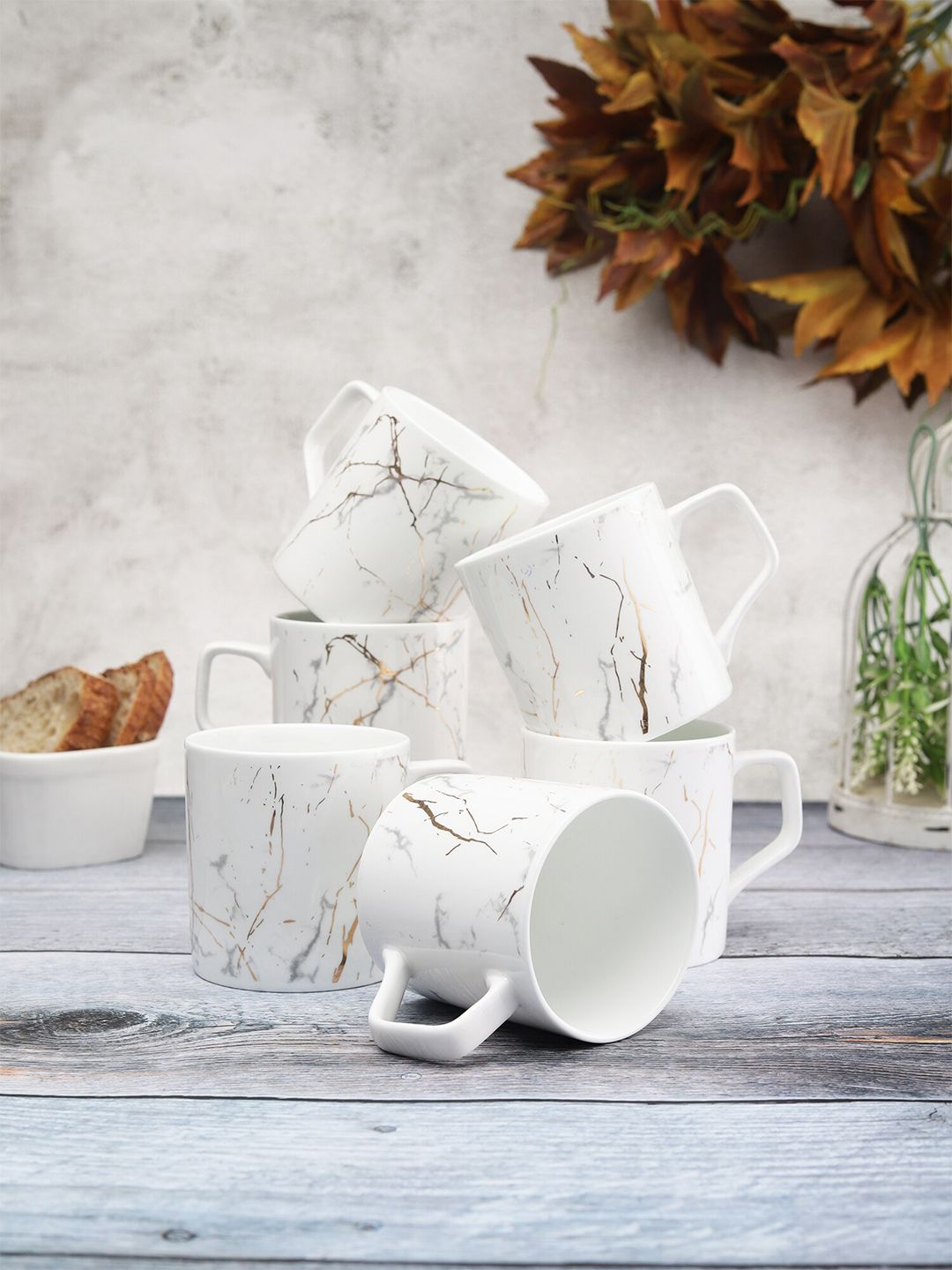 CLAY CRAFT White & Gold-Toned 6 Pcs Printed Ceramic Glossy Cups-picture-37