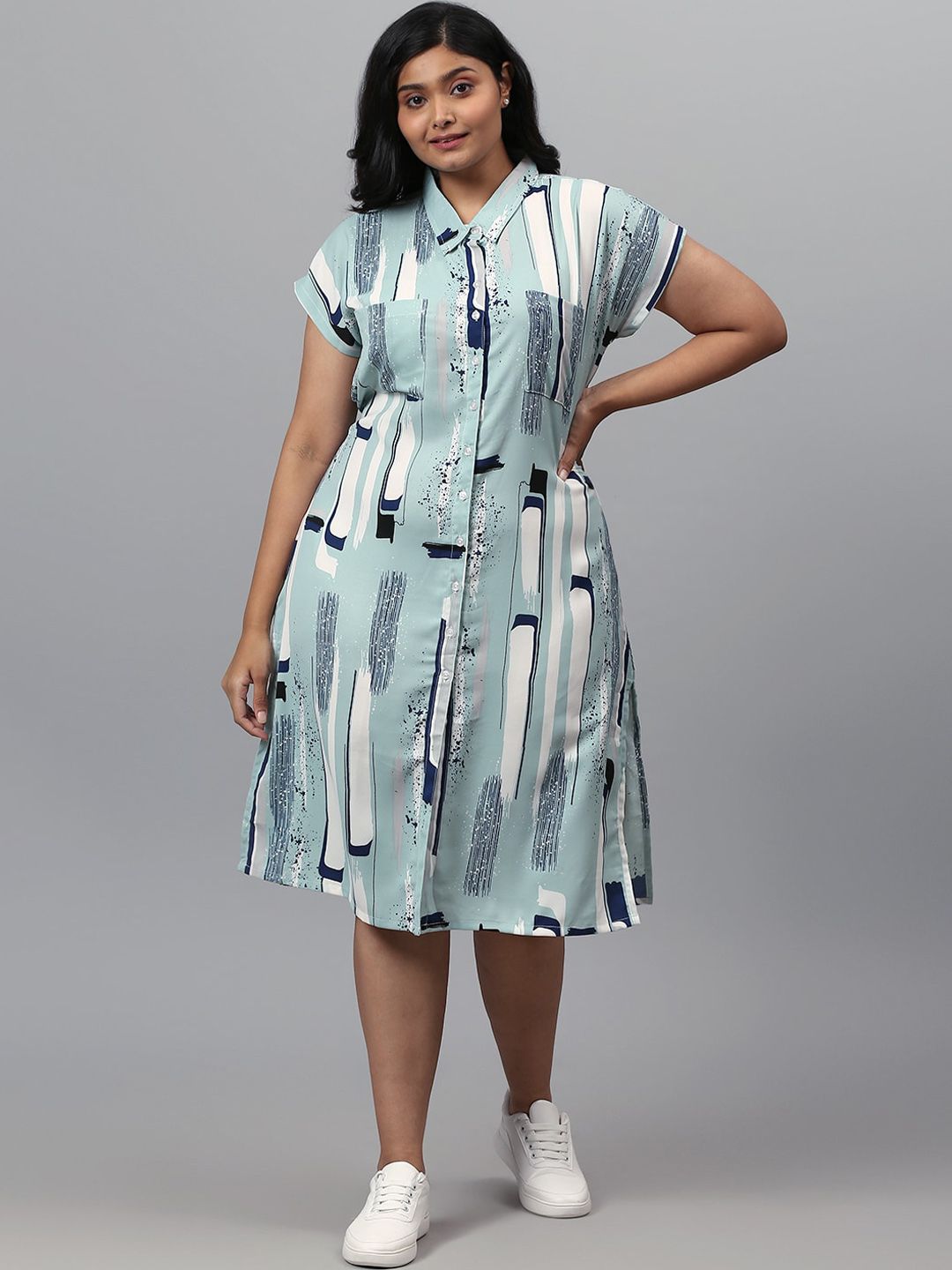 Instafab Plus Green Shirt Style Midi Dress-picture-34